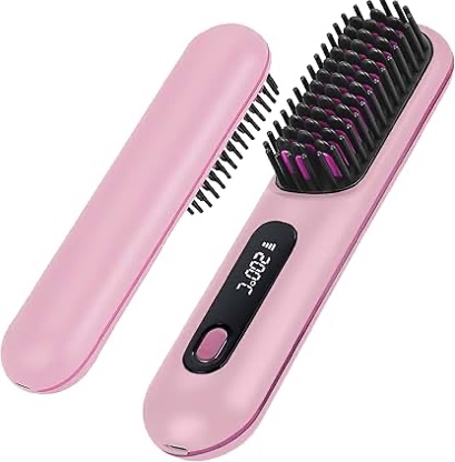 numoya go brush pro 2026 upgrade portable cordless hair straightener brush for women (pink)