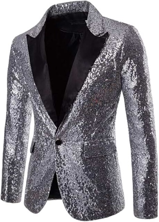 (size:s)cloudstyle mens one button sequin dress suit jacket party festival tuxedo sport coat small silver