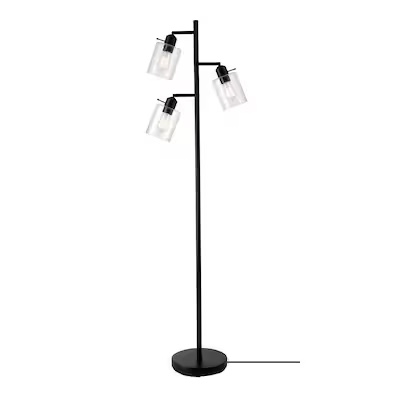 allen + roth allen+roth 67-in matte black multi-head floor lamp with glass shade