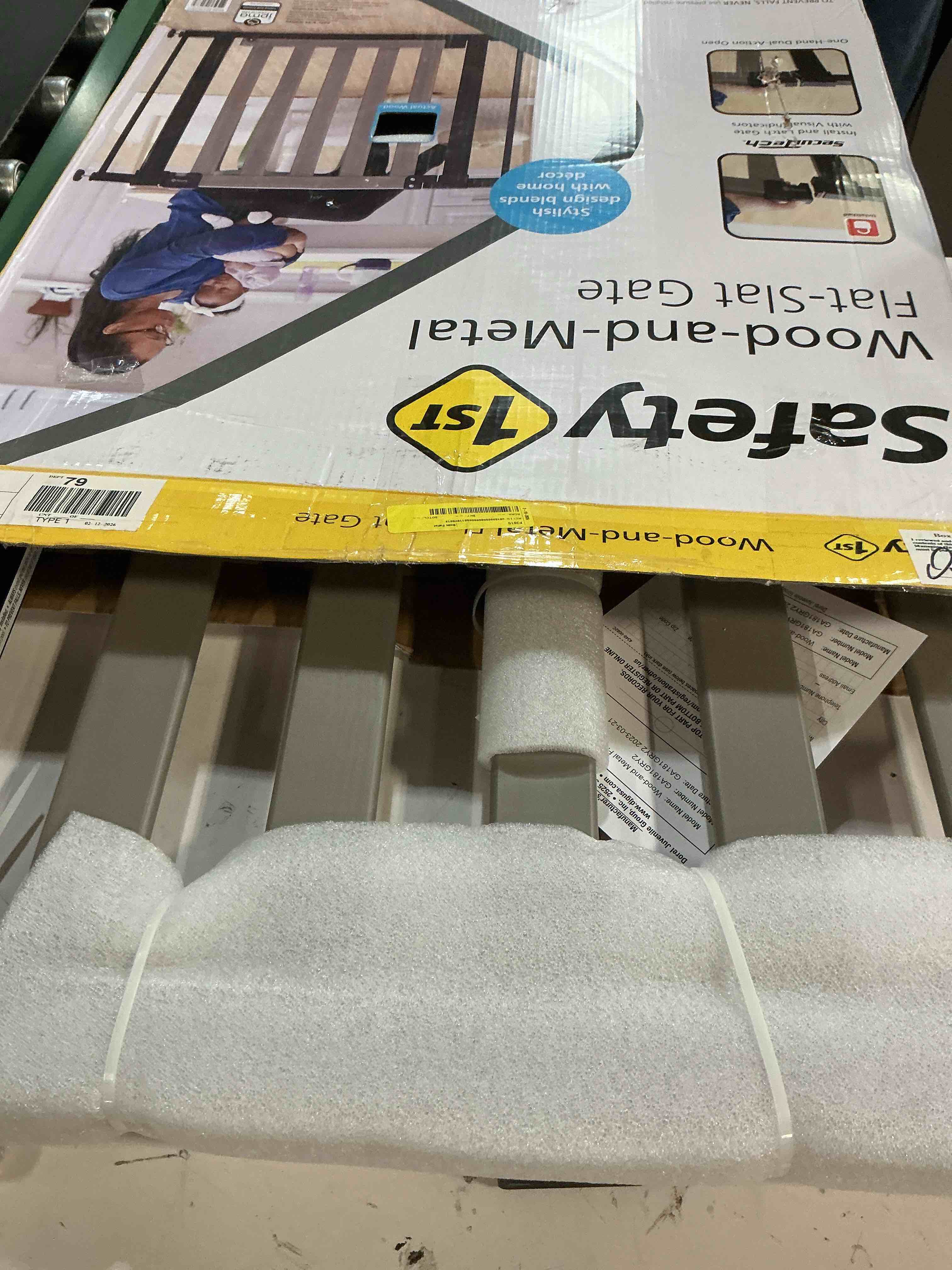 Condition photo showing Good Condition for safety 1?? wood-and-metal flat slat gate  grey