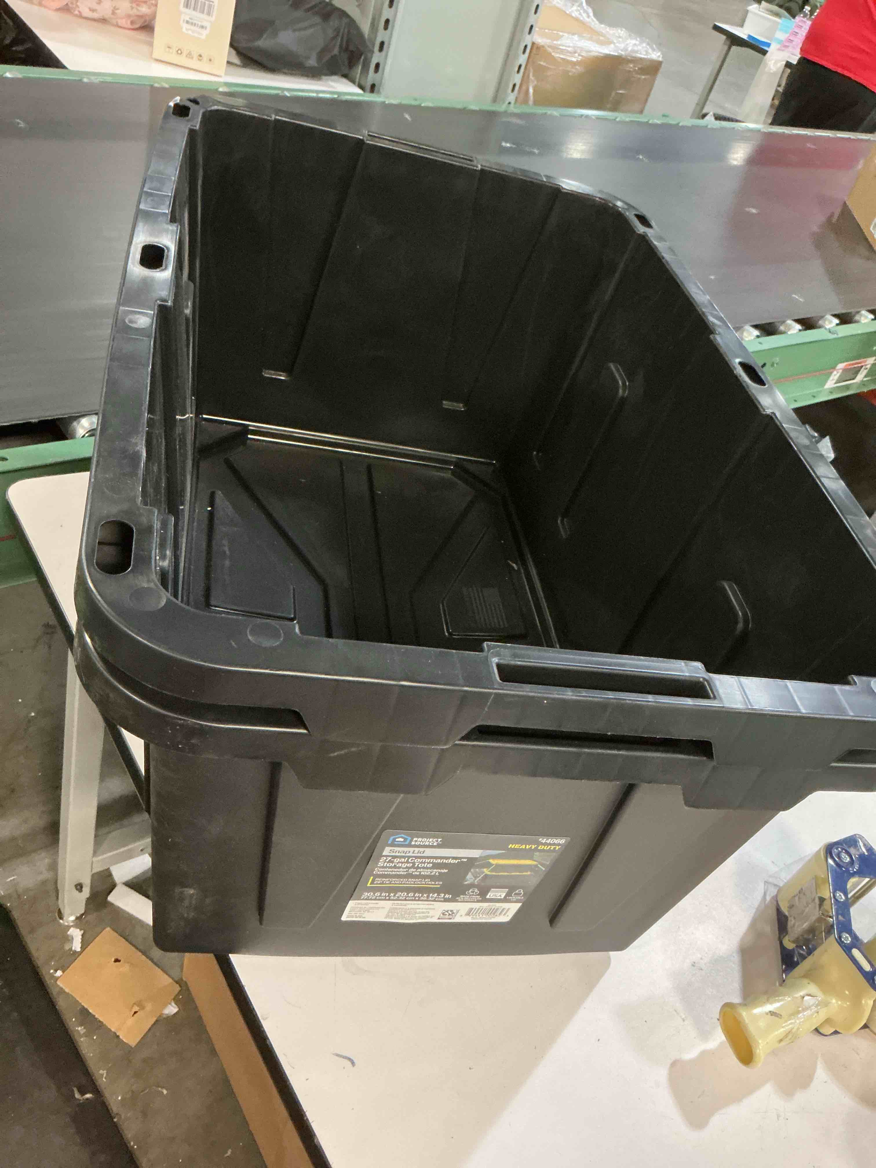 Condition photo showing As Is for ((incomplete ))set of 2 centrex plastics, llc commander 27-gallon tote with standard snap lid