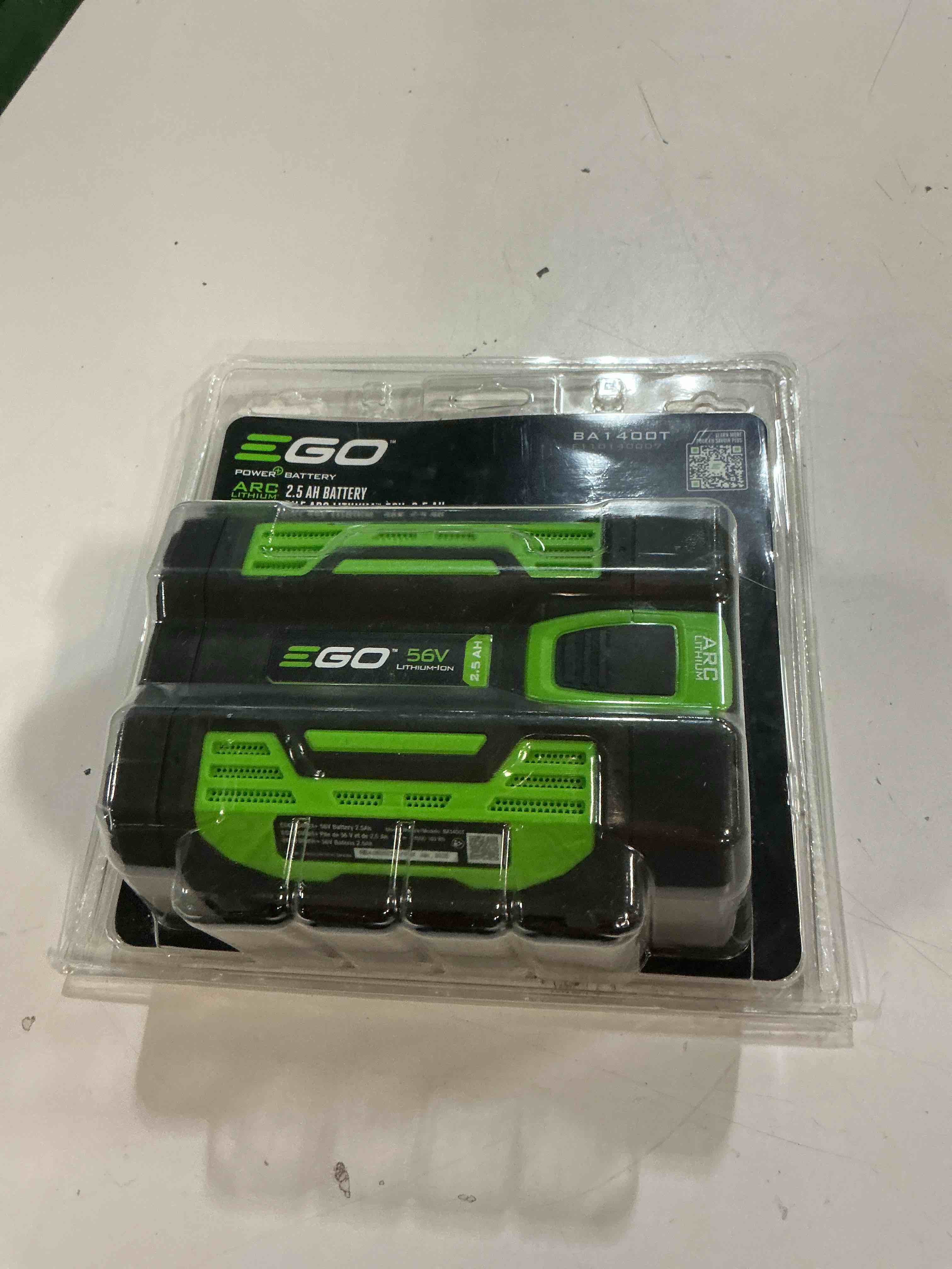 Condition photo showing As Is for ego 56-volt 2.5ah battery with fuel gauge