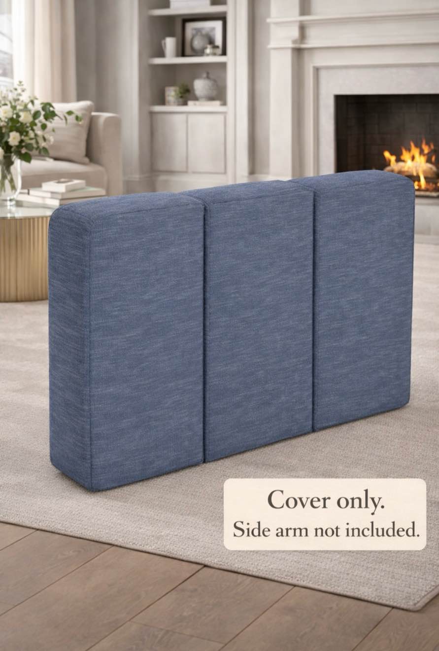 Condition photo showing New/Like New for high end standard side seat cover vintage blue rained chenille
