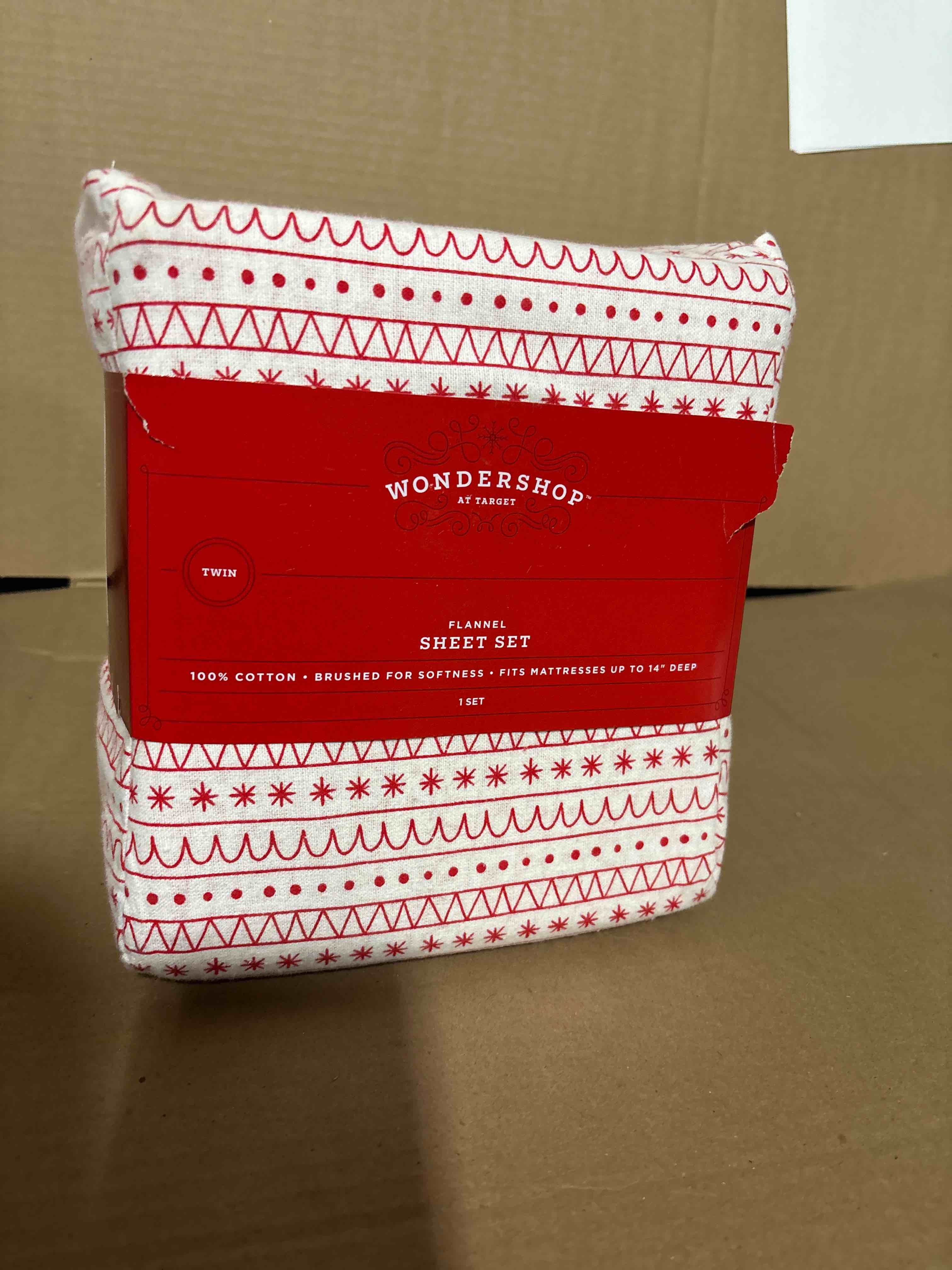 Condition photo showing New/Like New for twin christmas flannel sheet set ivory/red fair isle - wondershop™