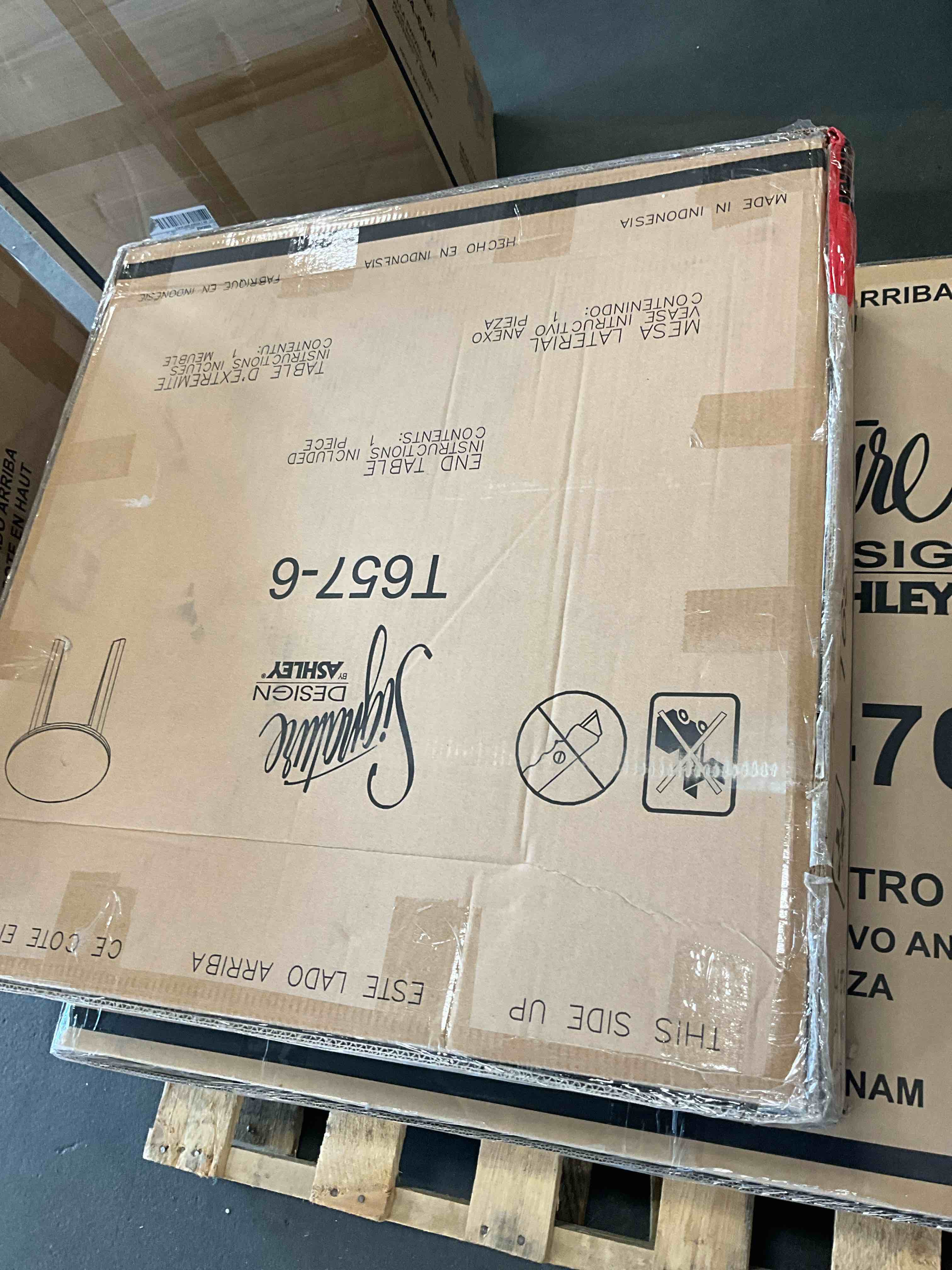 Condition photo showing New/Like New for korestone 2 contemporary end table with tapered legs, dark brown