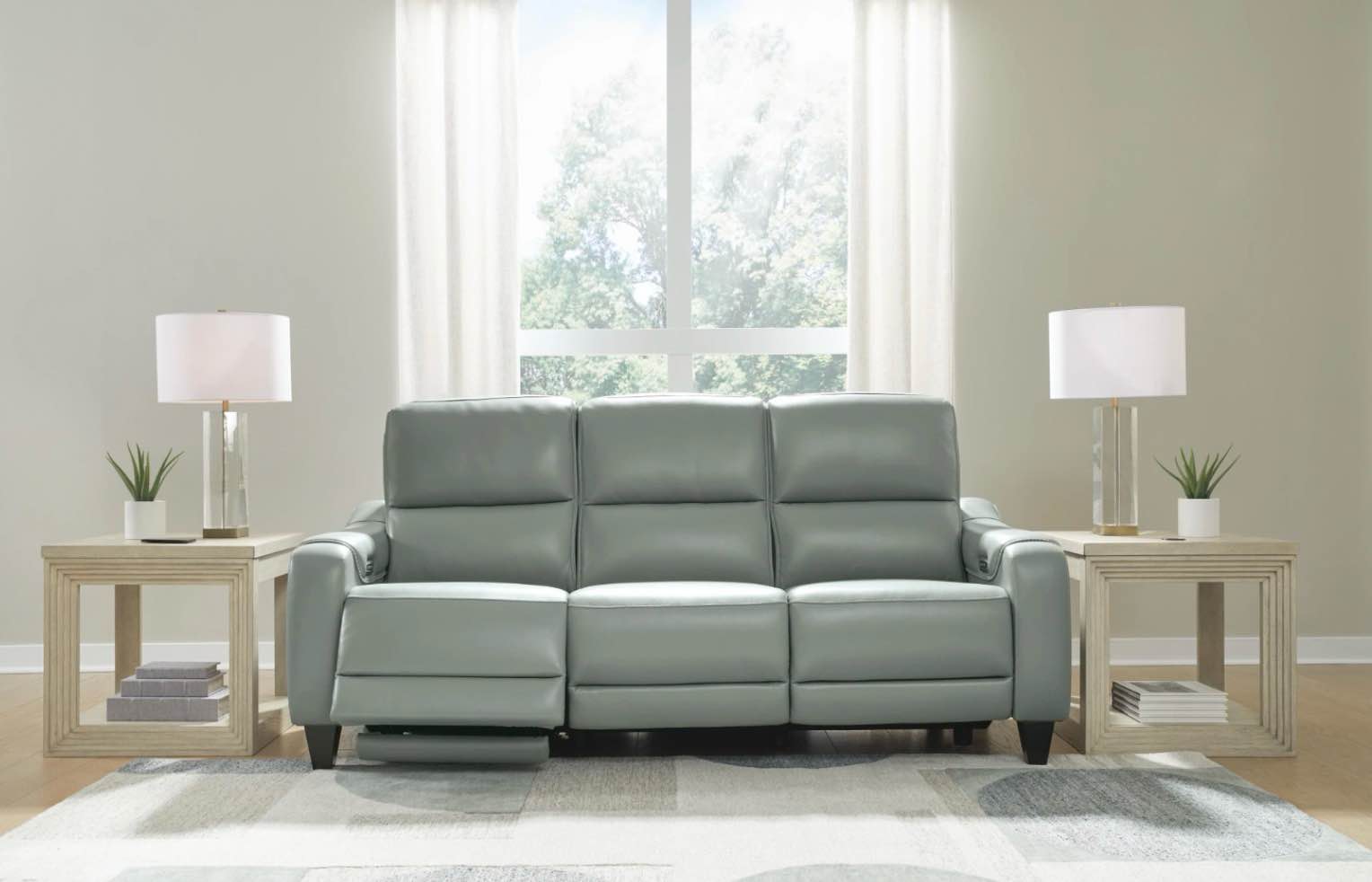 mosswell dual power leather reclining sofa
