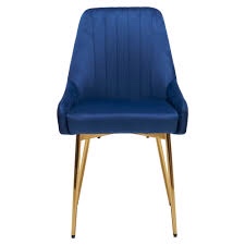 MOJAY Velvet Dining Chairs with Golden Legs, Set of 2, Navy