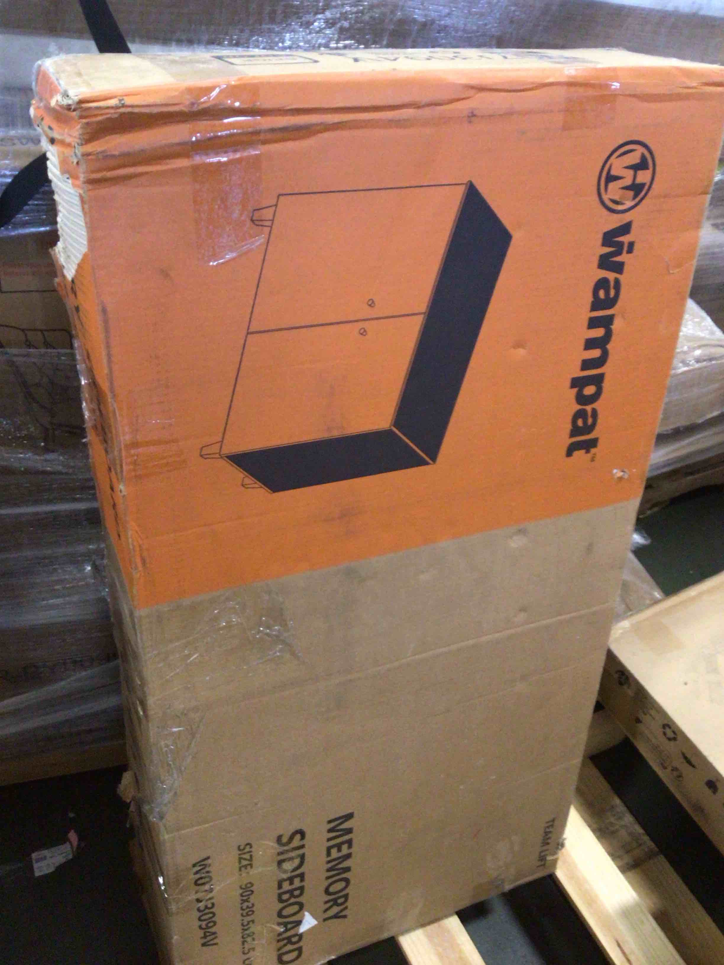 Condition photo showing New/Like New for wampat buffet cabinet sideboards, 35.4" wood credenza console table with 2 doors, kitchen storage cabinet with 3 compartments & solid wood legs for living room, hallway, beige linen