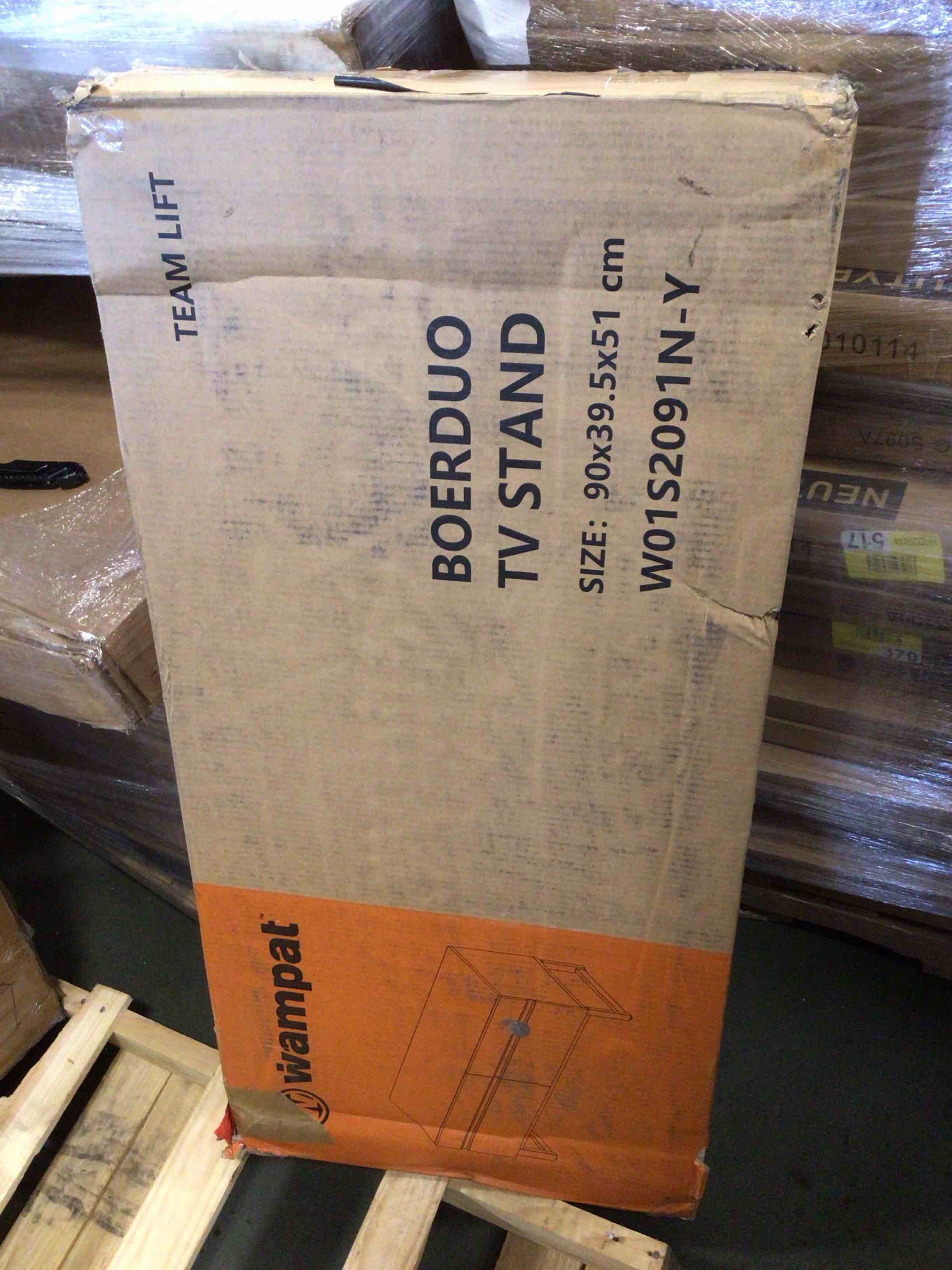 Condition photo showing New/Like New for wampat modern tv stand for tvs up to 40 inch, entertainment center media console with storage cabinet, tv console for living room, mocha