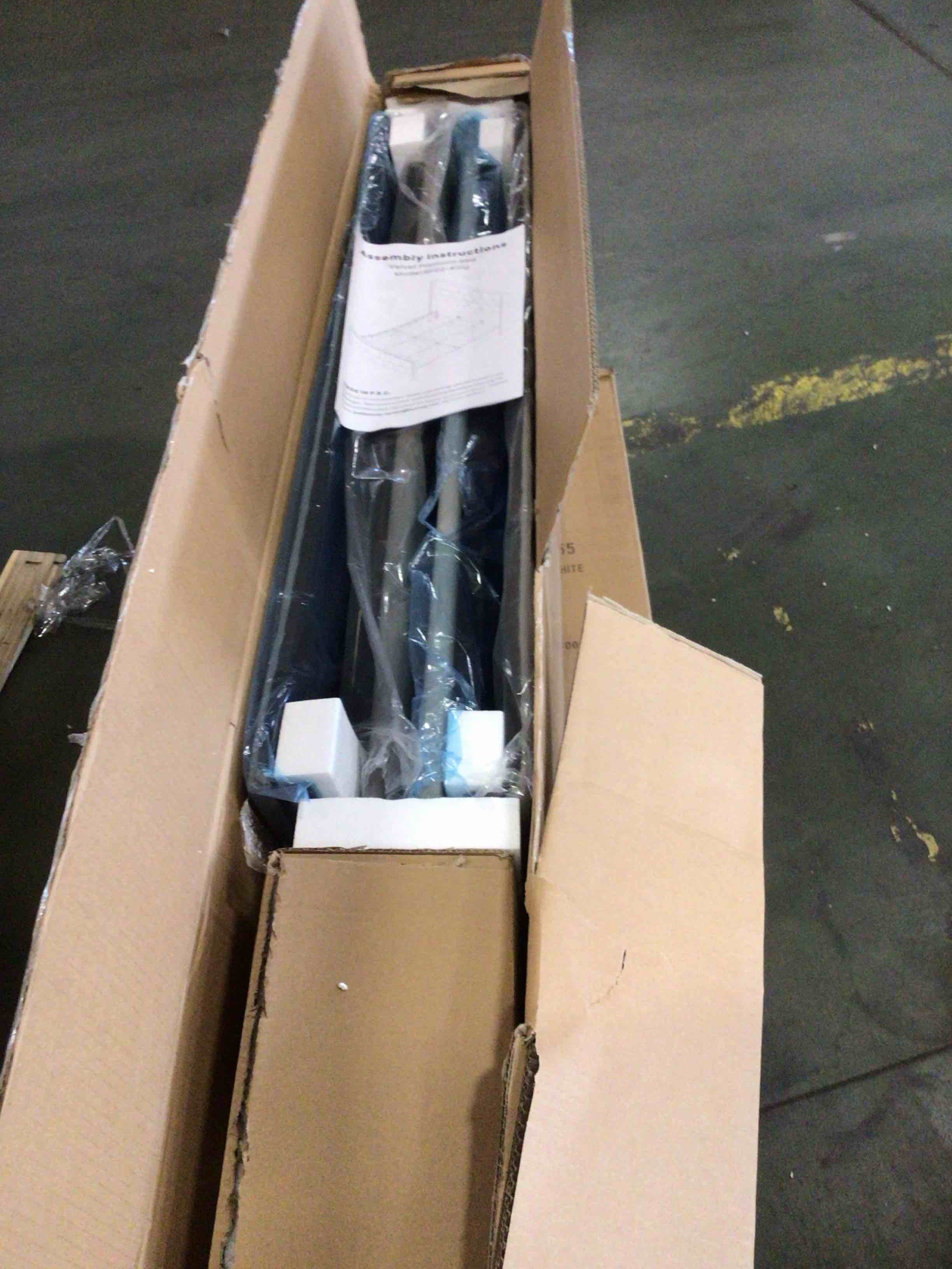 Condition photo showing New/Like New for king size bed frame with 56" headboard - 1000lbs capacity support, velvet upholstered wingback platform bed frame, noise free, sturdy wooden slat support deep gray king