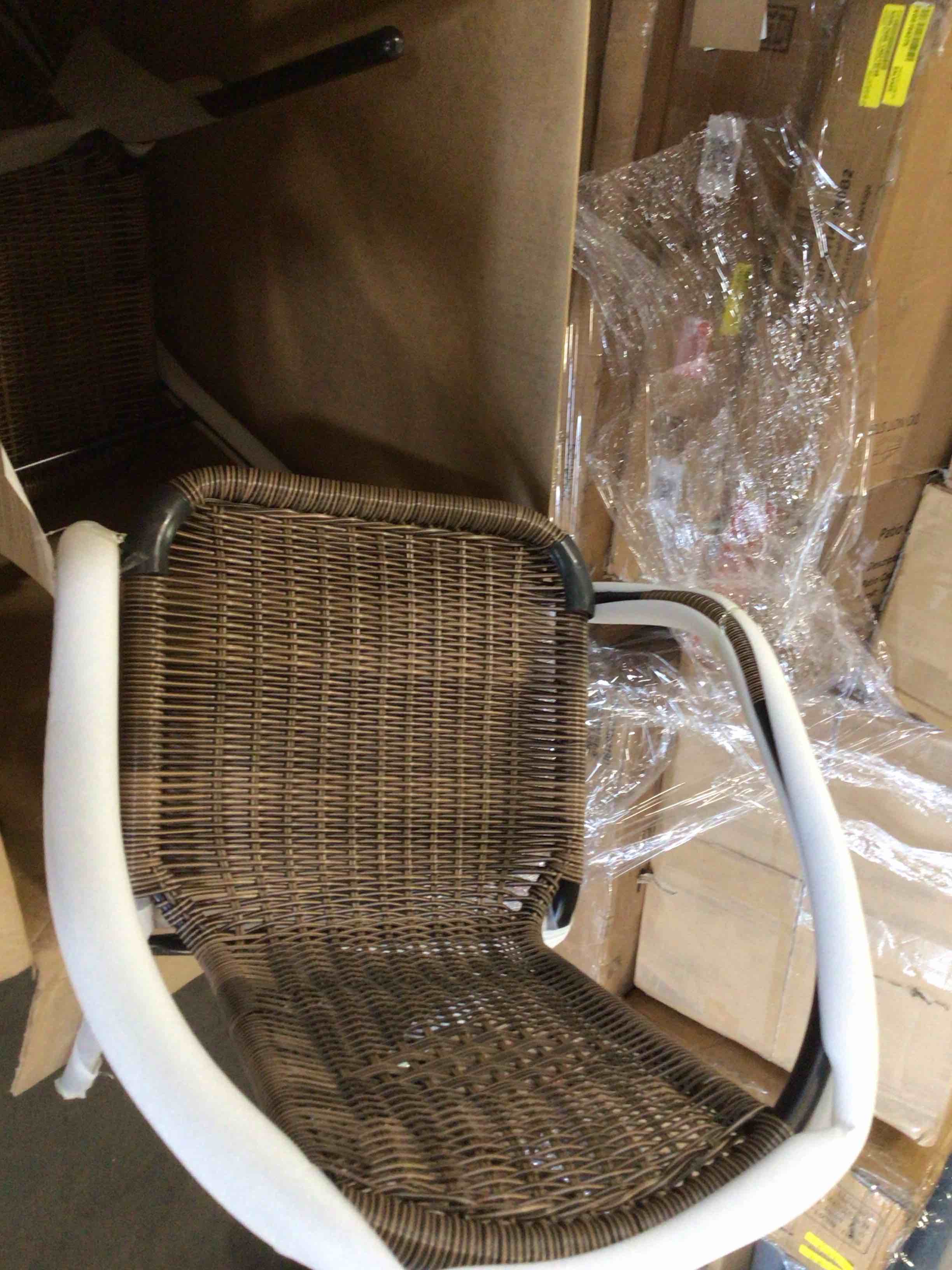 Condition photo showing New/Like New for flash furniture lila medium brown rattan indoor-outdoor restaurant stack chair set of 2dark brown