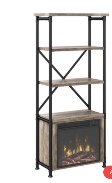 Industrial Bookshelf with Electric Fireplace