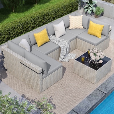 ( similarly to photo)PAMAPIC Outdoor Gray Rattan Outdoor Sectional Couch Set | 7-Piece | (incomplete only 2 box )