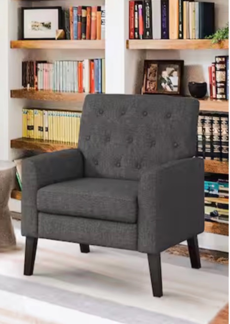 Dark Gray Linen Mid Century Modern Button Tufted Accent Chair ( incomplete) 