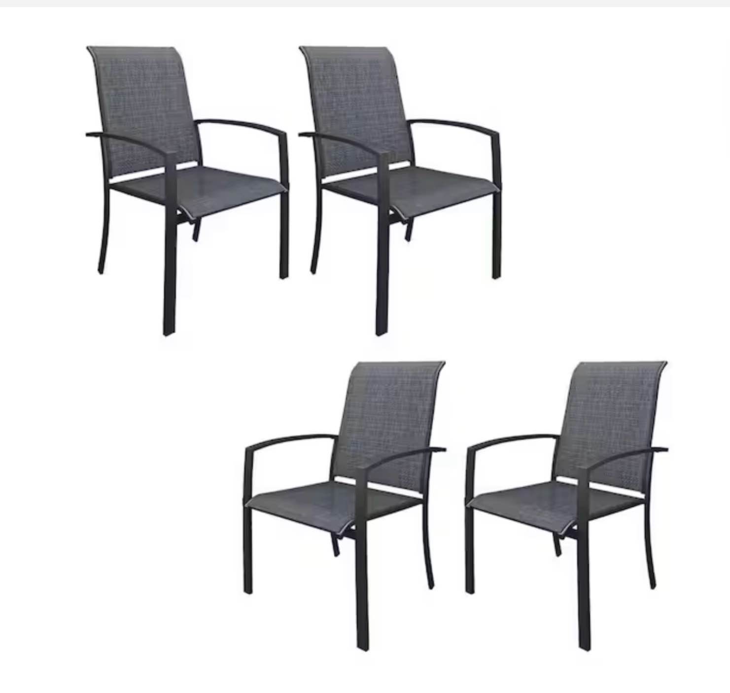 4-Piece Stackable Outdoor Patio Dining Chairs with All-Weather Metal Frame and Breathable Textilene Fabric in Dark Gray