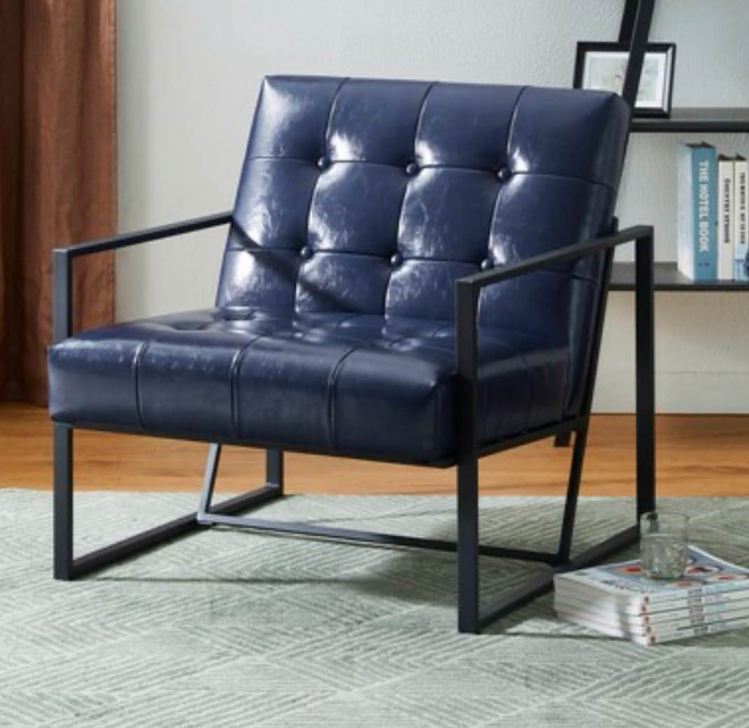 Mid-Century Modern Black Leatherette Button-tufted Accent Arm Chair with Black Metal Frame 1 PCS