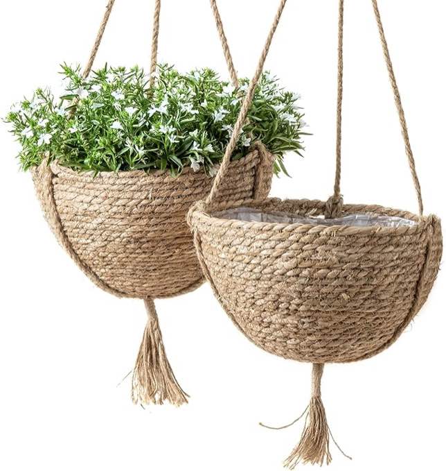 7 pcs Natural Seagrass Hanging Planter Basket Set, Indoor Plant Pots