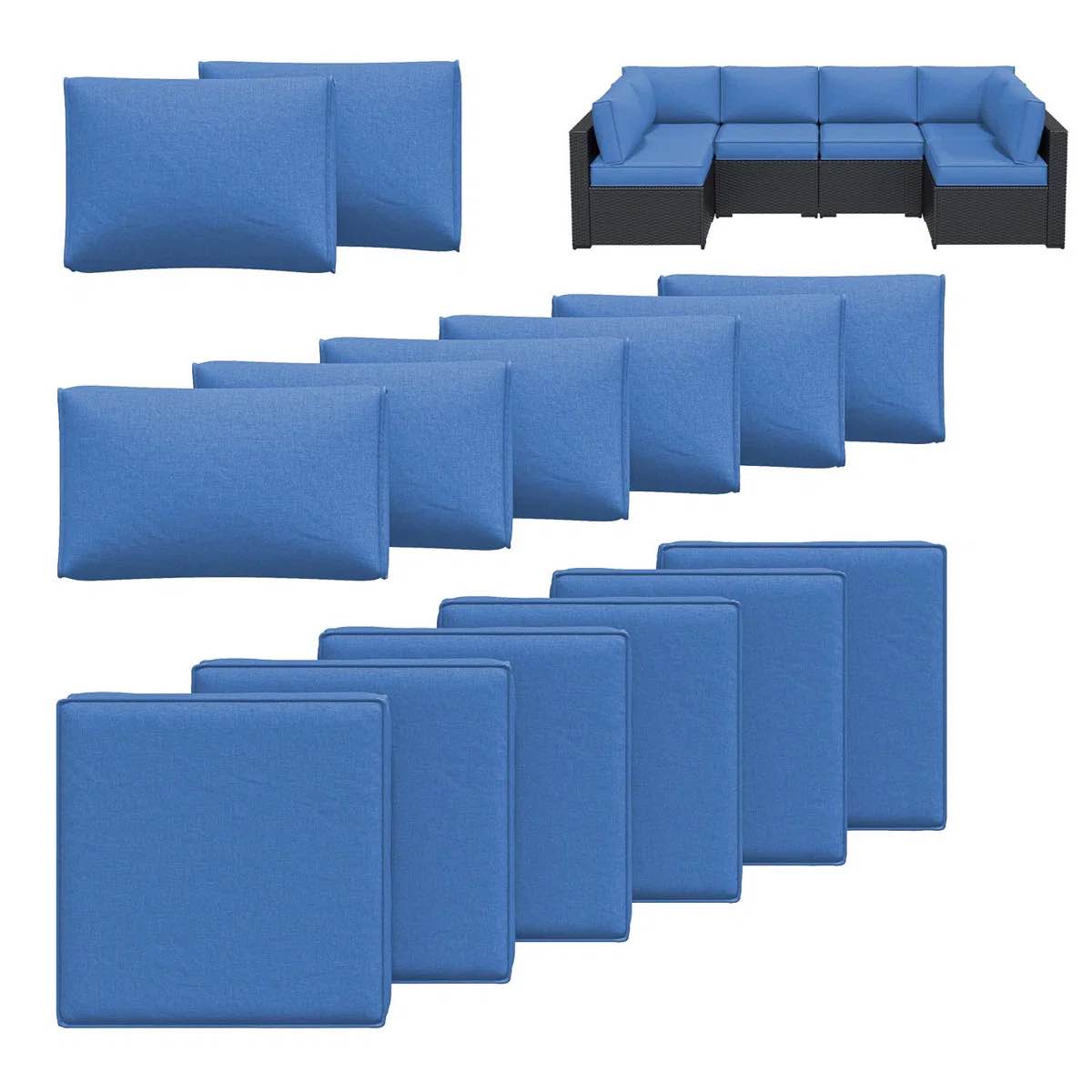 14-Pcs Outdoor Patio Cushion Cover Set For 6-Seat Sectional Sofa, Covers Only