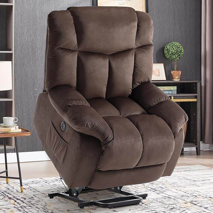CANMOV Power Lift Electric Recliner Chair for Elderly- Heavy Duty and Safety Motion Reclining Mechanism-Antiskid Fabric Sofa for Living Room, Chocolate