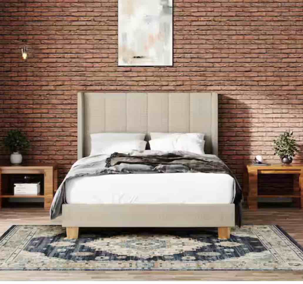 RealRooms Nadege Wingback Platform Bed Frame, Queen