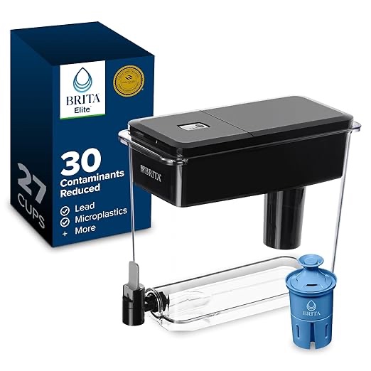 Brita 27 Cup Water Filter Dispenser with Elite Filter, NSF Certified to Remove 99% of Lead, Reduces 30 Contaminants Including Microplastics, Mercury & Chlorine, SmartLight Indicator, BPA-Free, Black Visit the BRITA Store