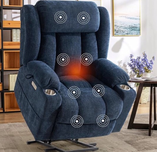 Oversized Power Assist Lift Recliner Chair With Massage and Heating with 2 Concealed Cup