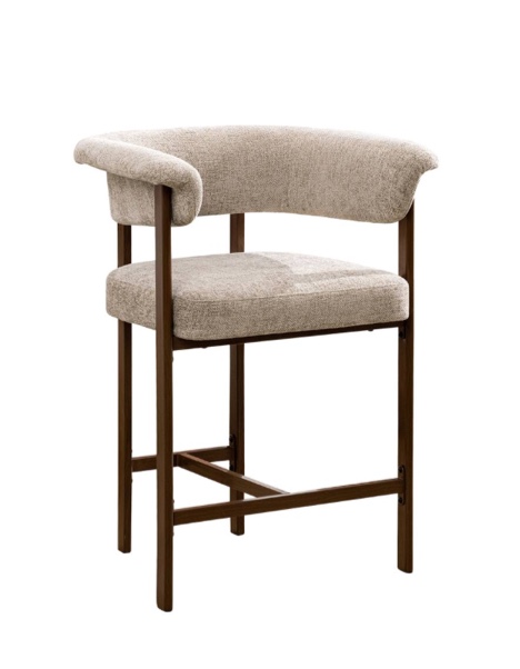 Brick Attic - 26" Padded Bar Stool, Metal Legs with Walnut Wood Grain Finish, 300lb Counter with U-shaped Backrest and Footrest - Linen