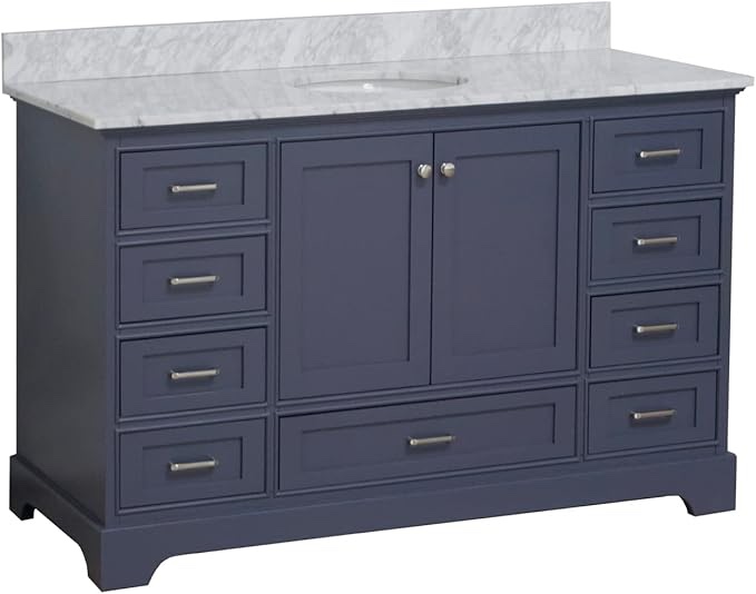 Kitchen Bath Collection Harper 60-inch Single Bathroom Vanity (Marine Gray/Carrara) Includes Marine Gray Cabinet with Authentic Italian Carrara Marble Countertop and White Ceramic Sink