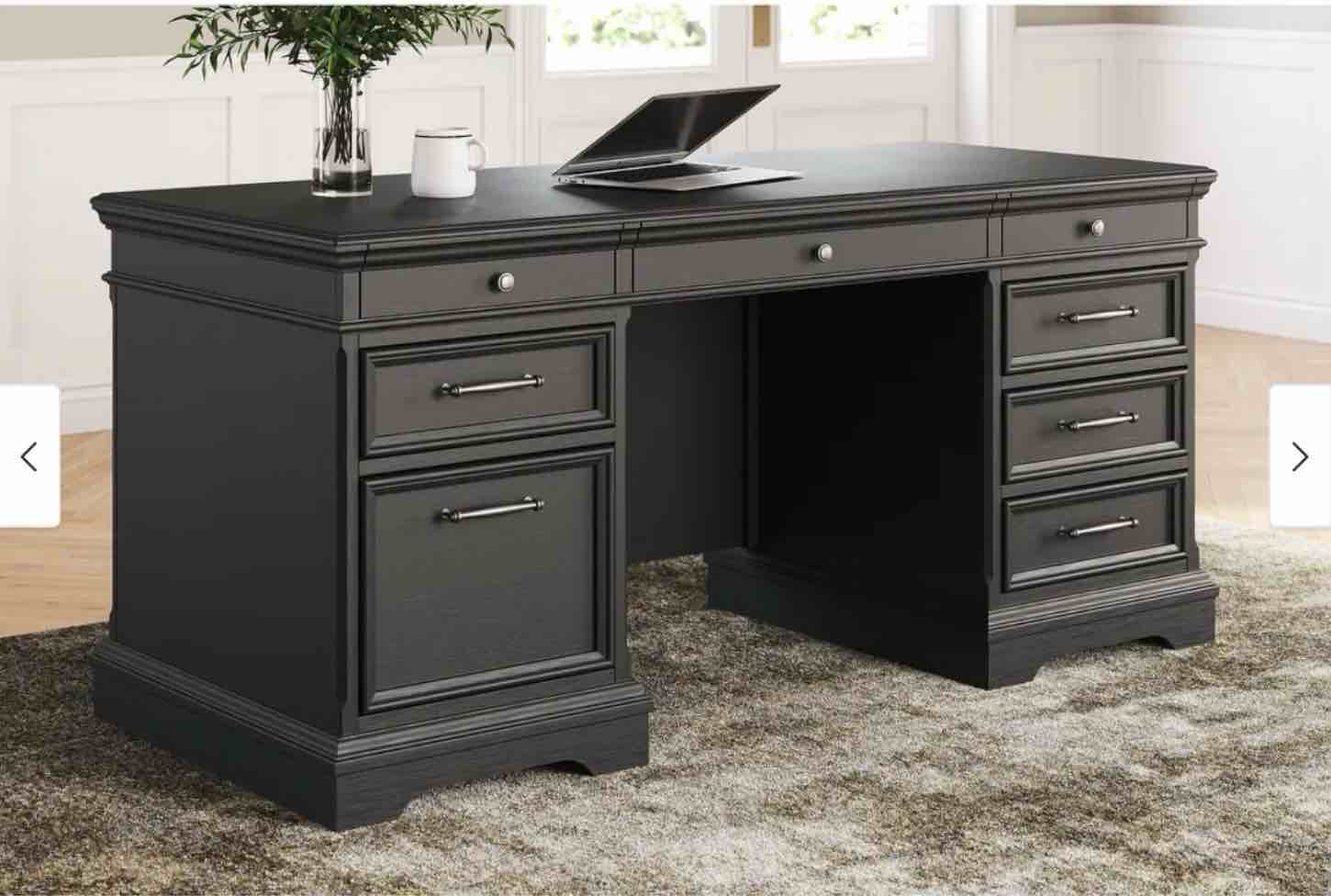 Beckincreek Black Home Office Desk , (incomplete left pedestal & top only, 2 boxes for pick up) 