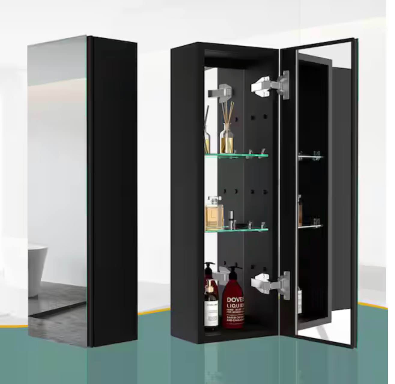 Moray 36” x 14” x 11”in. H Rectangular Aluminum Surface Mount Medicine Cabinet with Mirror and LED Light in Black