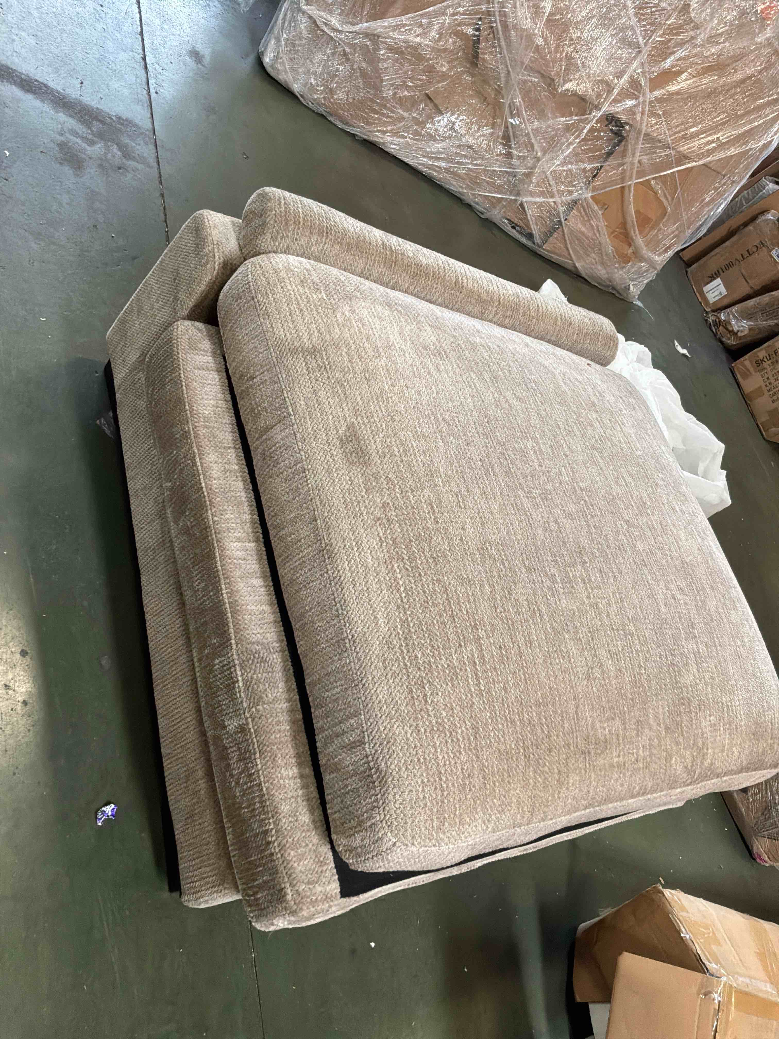 Condition photo showing As Is for acme furniture linen upholstery modular armless chair