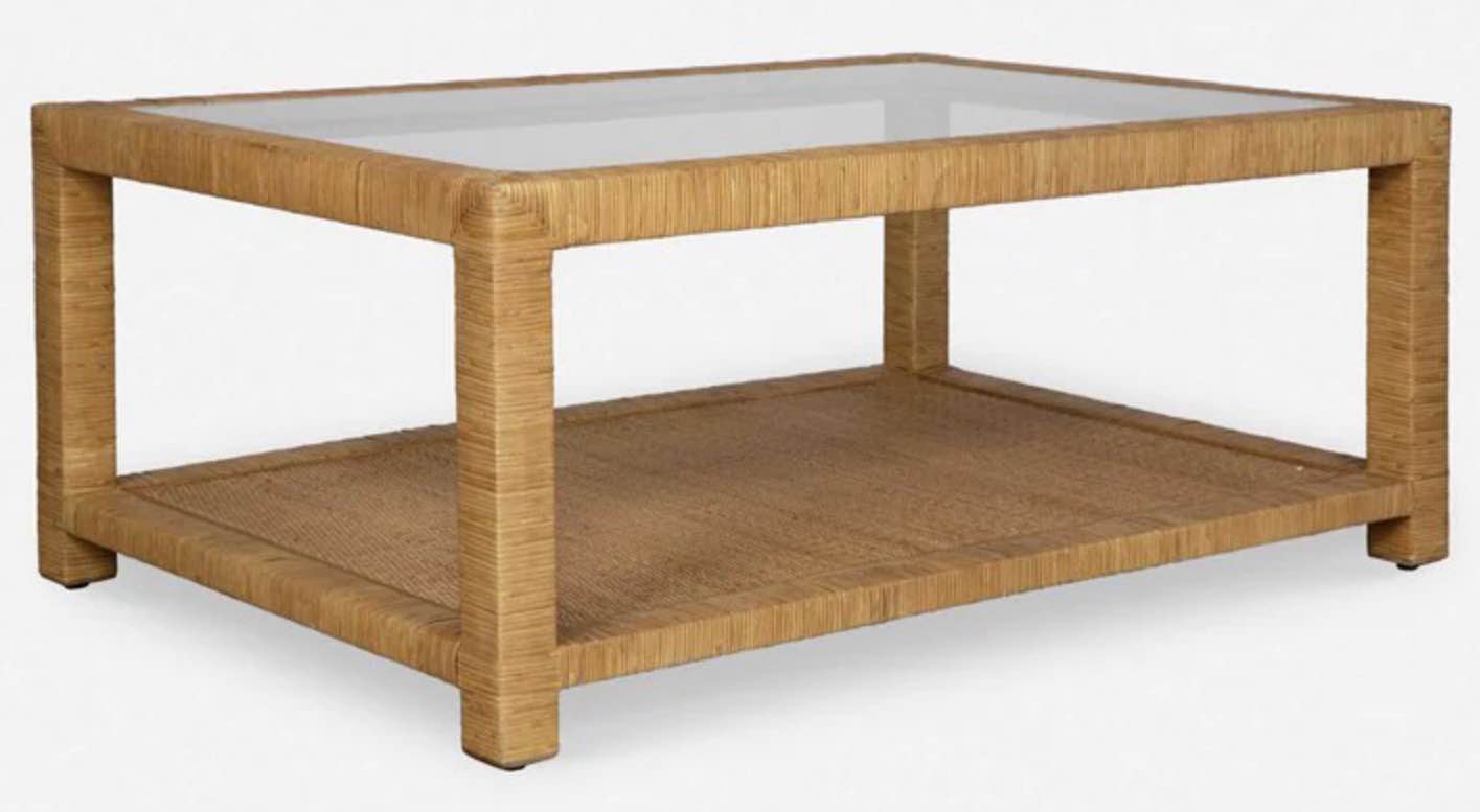 Uttermost Kensing Glass and Rattan Coffee Table 