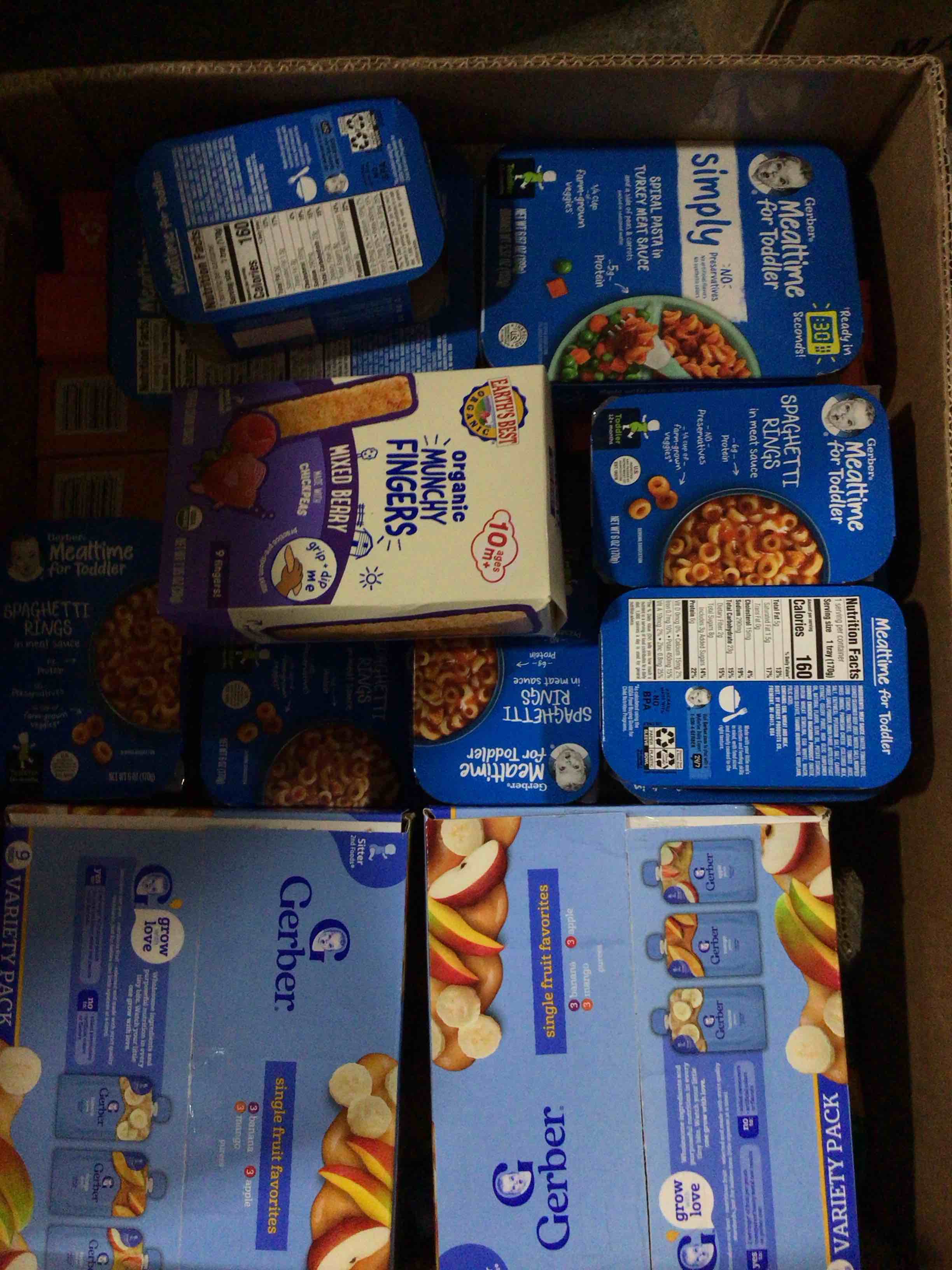 Box of Assorted Grocery Products / Baby Food / Snacks 