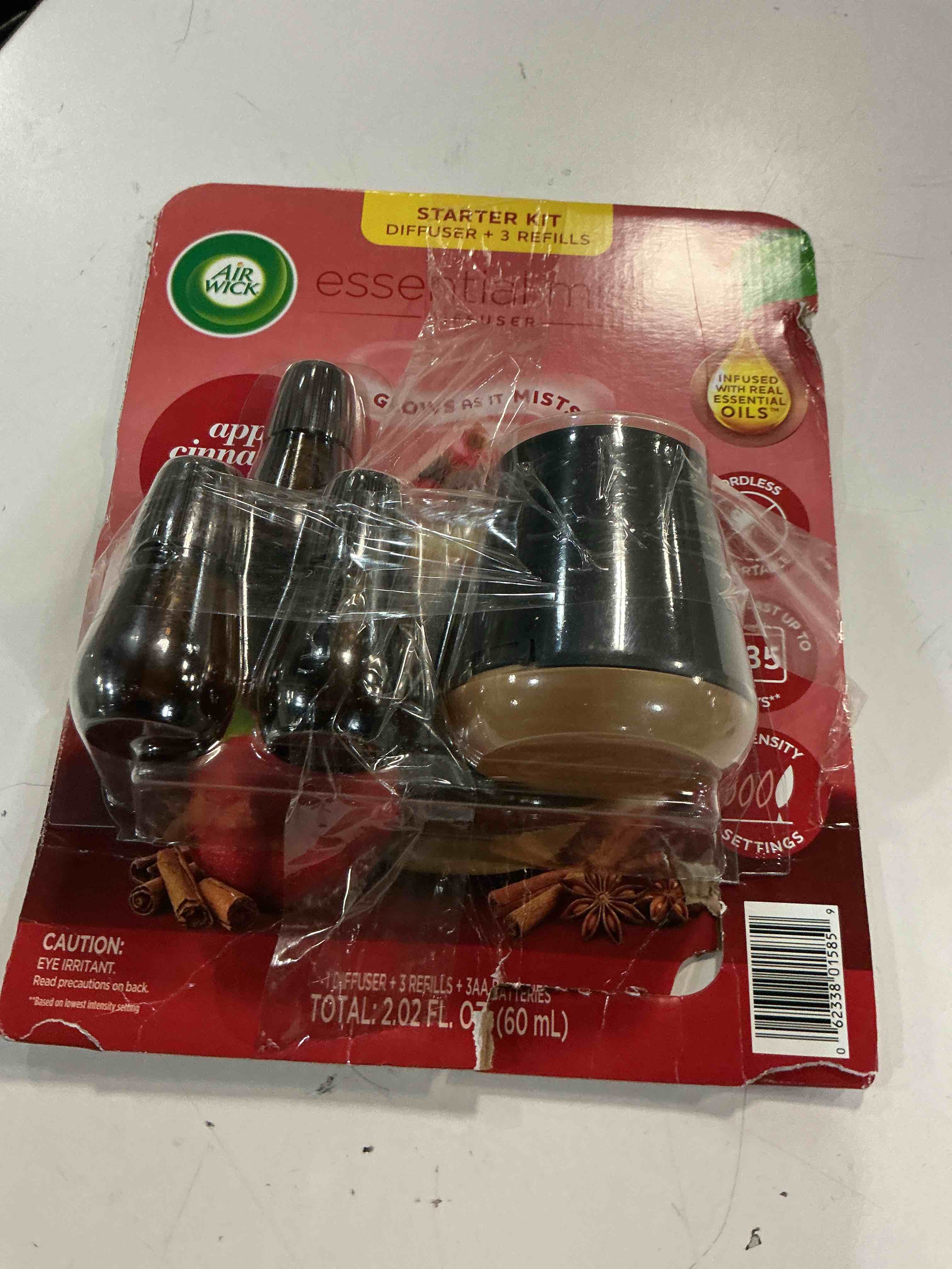 Condition photo showing New/Like New for air wick essential mist cordless oil diffuser  apple cinnamon medley  1 diffuser + 3 refills