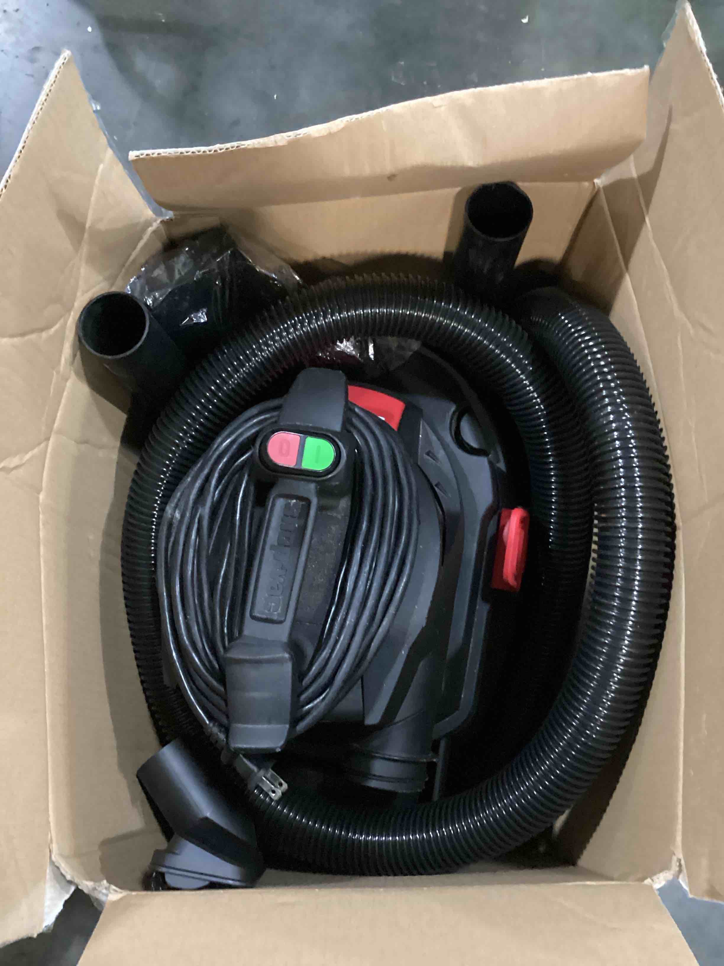 Condition photo showing As Is for shop-vac 4-gallon 6 hp corded wet/dry shop vacuum with accessories included