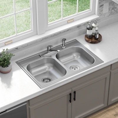 elkay dayton drop-in 33-in x 22-in stainless steel double equal bowl 22 -gauge kitchen sink