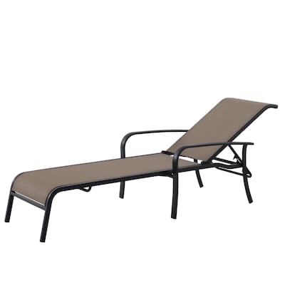 Style Selections Pelham Bay Stackable Black Steel Frame Stationary Chaise Lounge Chair with Tan