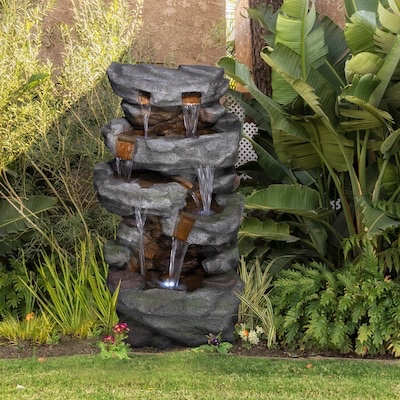 alpine corporation 39-in h resin tiered outdoor fountain pump included