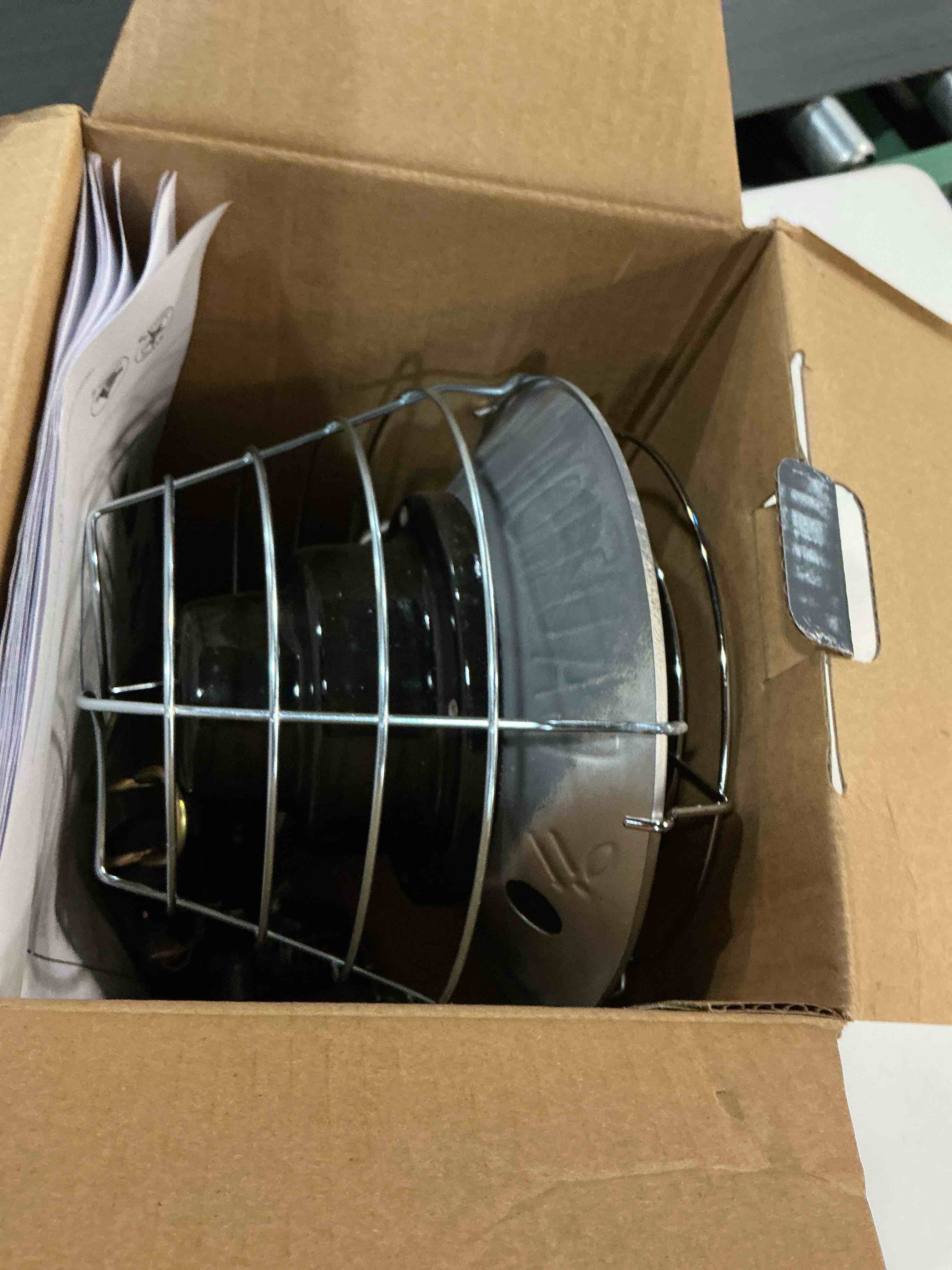 Condition photo showing As Is for 15,000 btu single tank top portable propane radiant heater,grey/ silver space heater