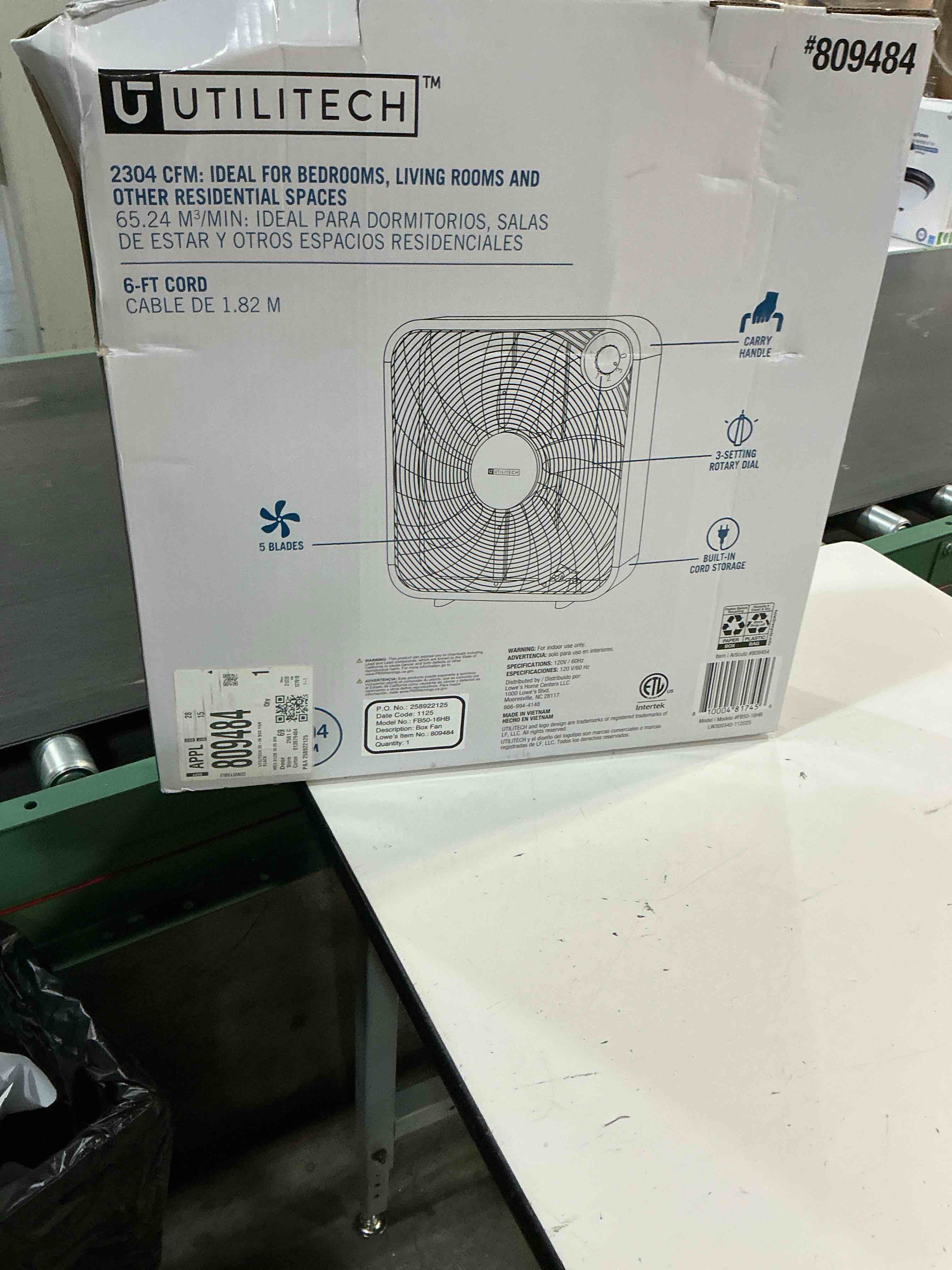 Condition photo showing As Is for utilitech 20-in 3-speed box fan