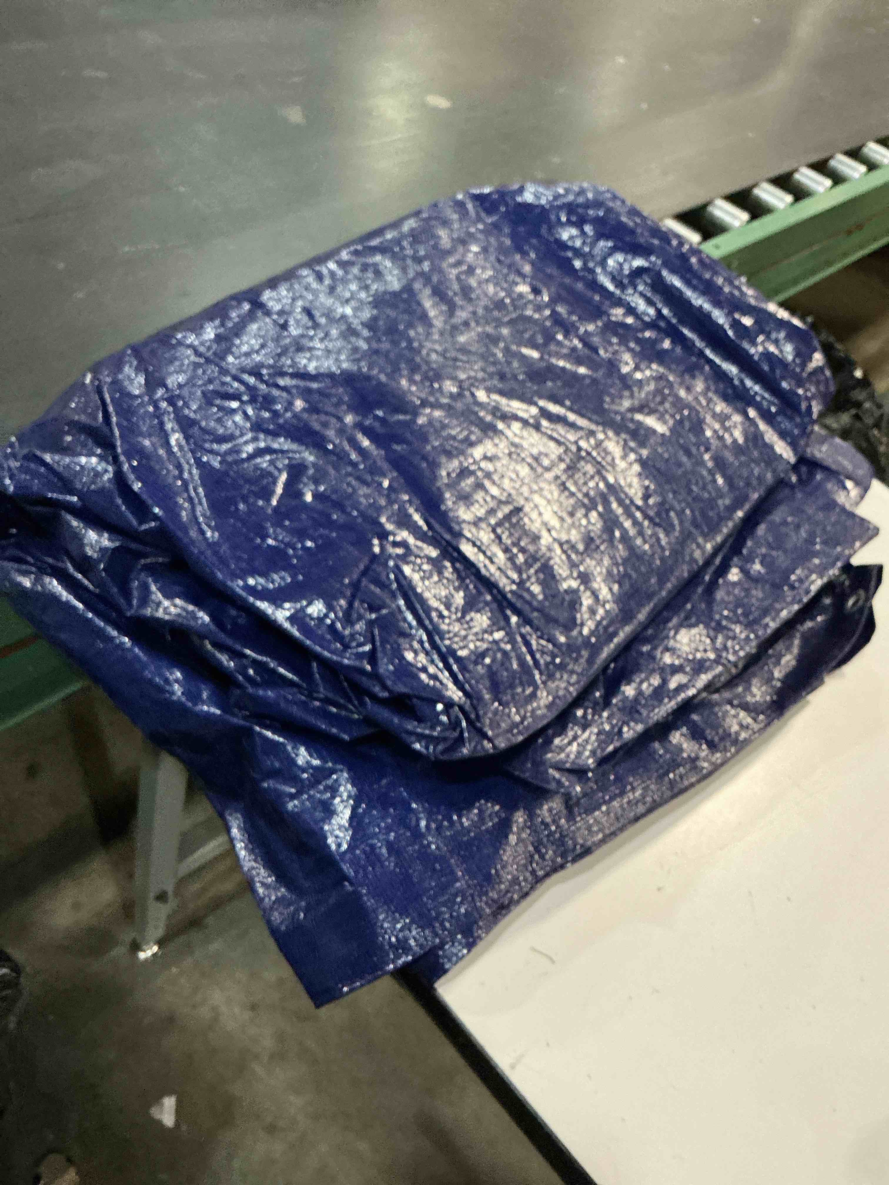 Condition photo showing As Is for blue tarp 6x8 feet 8 mil, uv resistant, durable, multipurpose waterproof poly tarp cover with metal grommets and reinforced edges by raindeway
