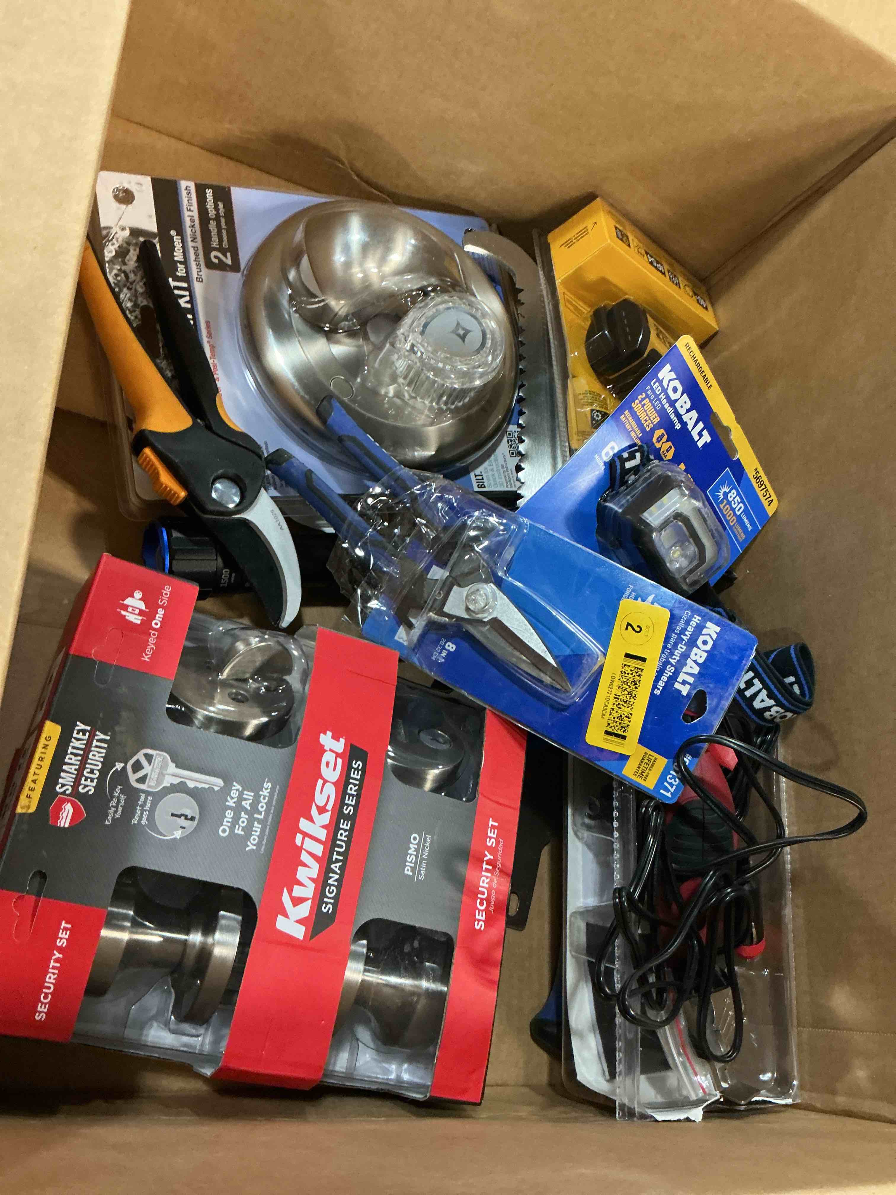 Condition photo showing As Is for assorted home improvement lot (small tools, screw, home accessories, etc.)