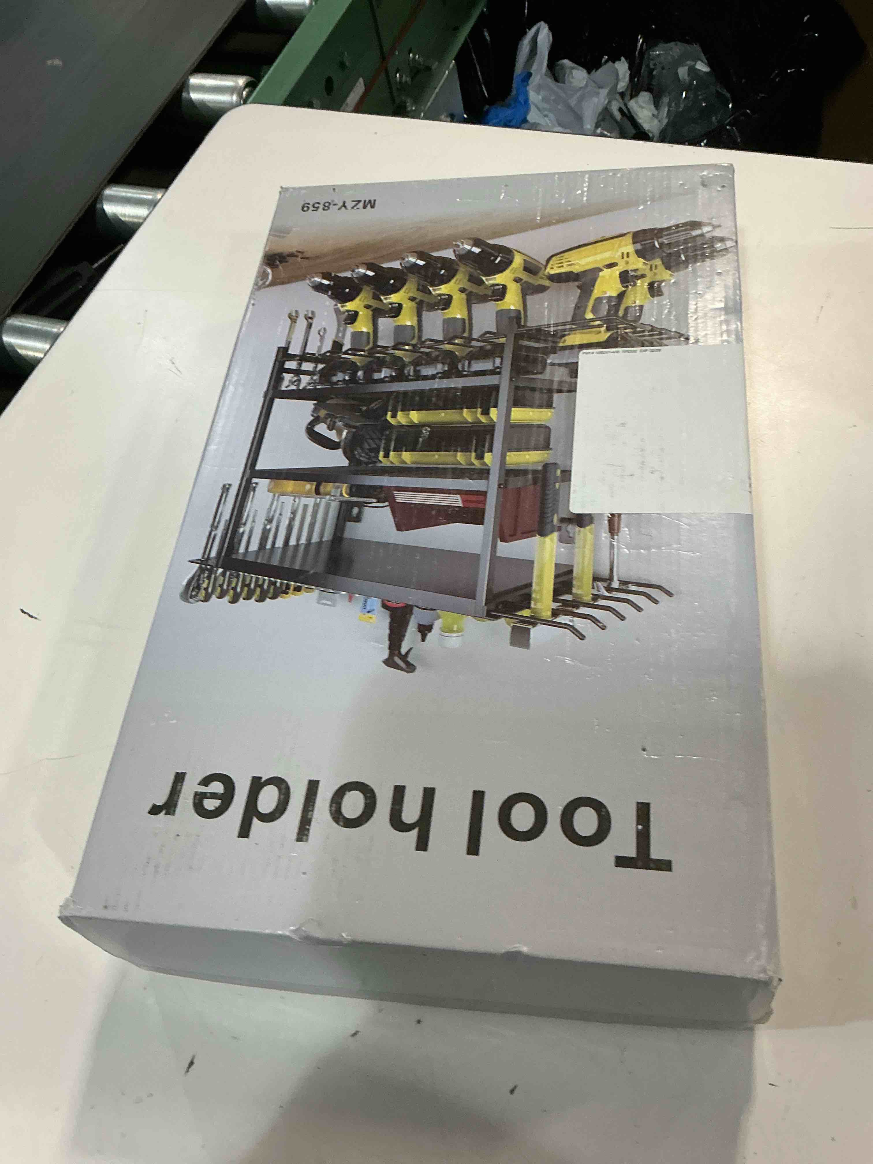 Condition photo showing New/Like New for heavy duty power tool organizer wall mount, power tool shelf battery storage, heavy duty metal tool shelf for garage organization