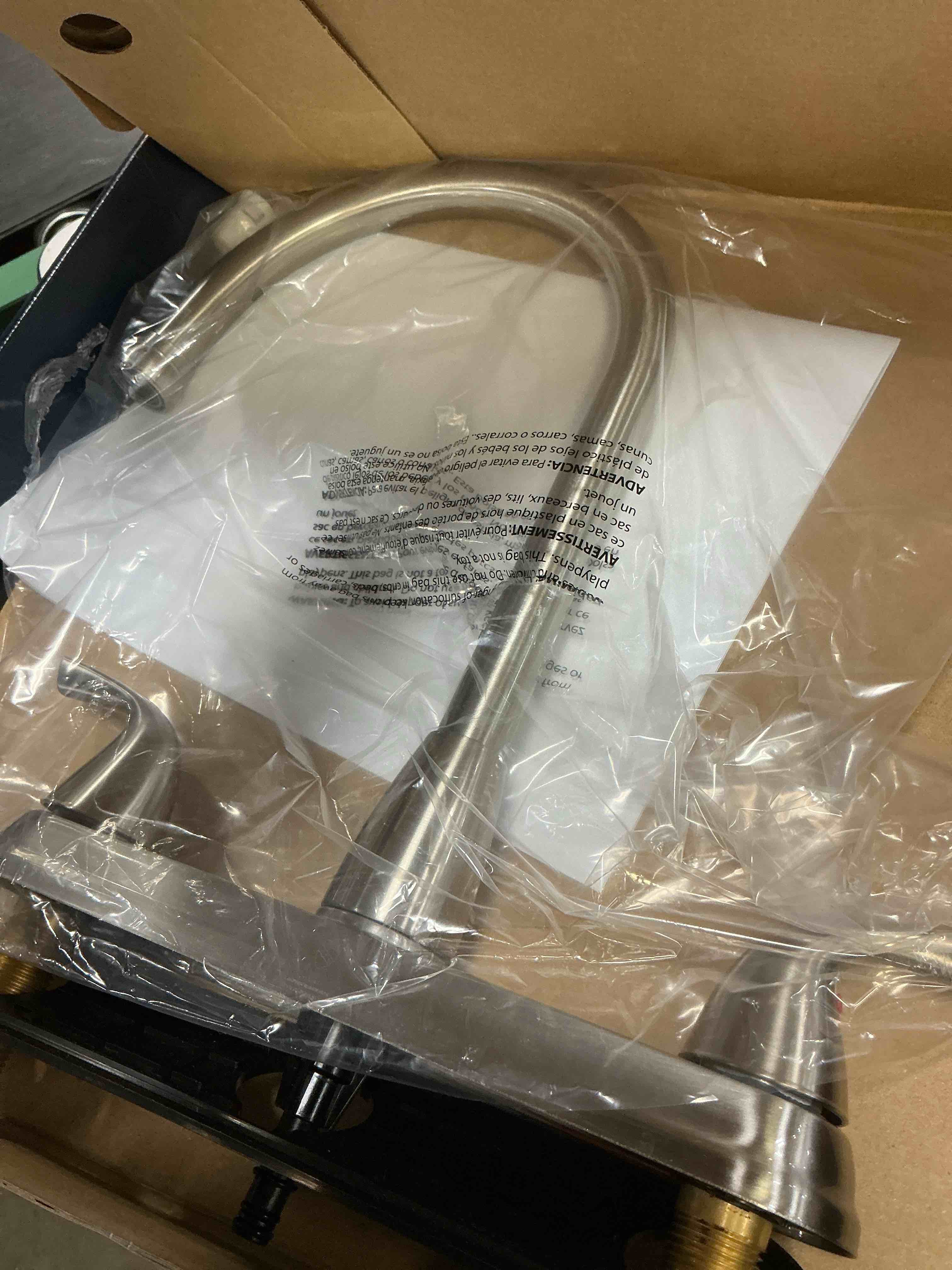 Condition photo showing As Is for project source ?everfield stainless steel 2-handle high-arc kitchen faucet