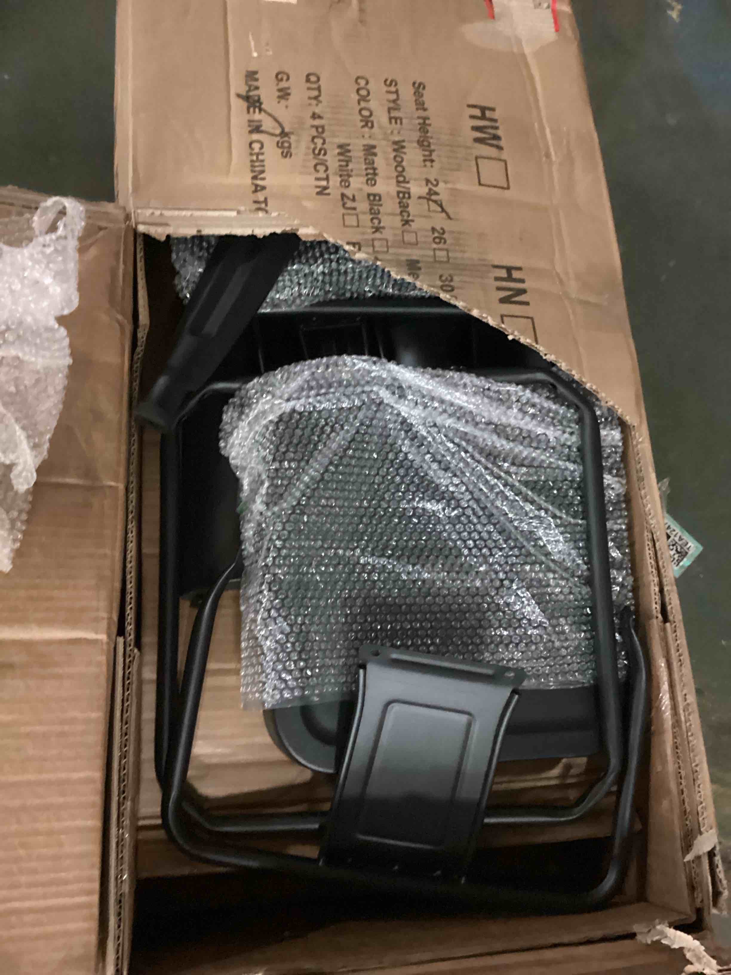 Condition photo showing As Is for 24 inch metal bar stools set of 4, metal stools for kitchen counter with wood seat, low back industrial barstools (matte black) 24 inch set of 4,matte black