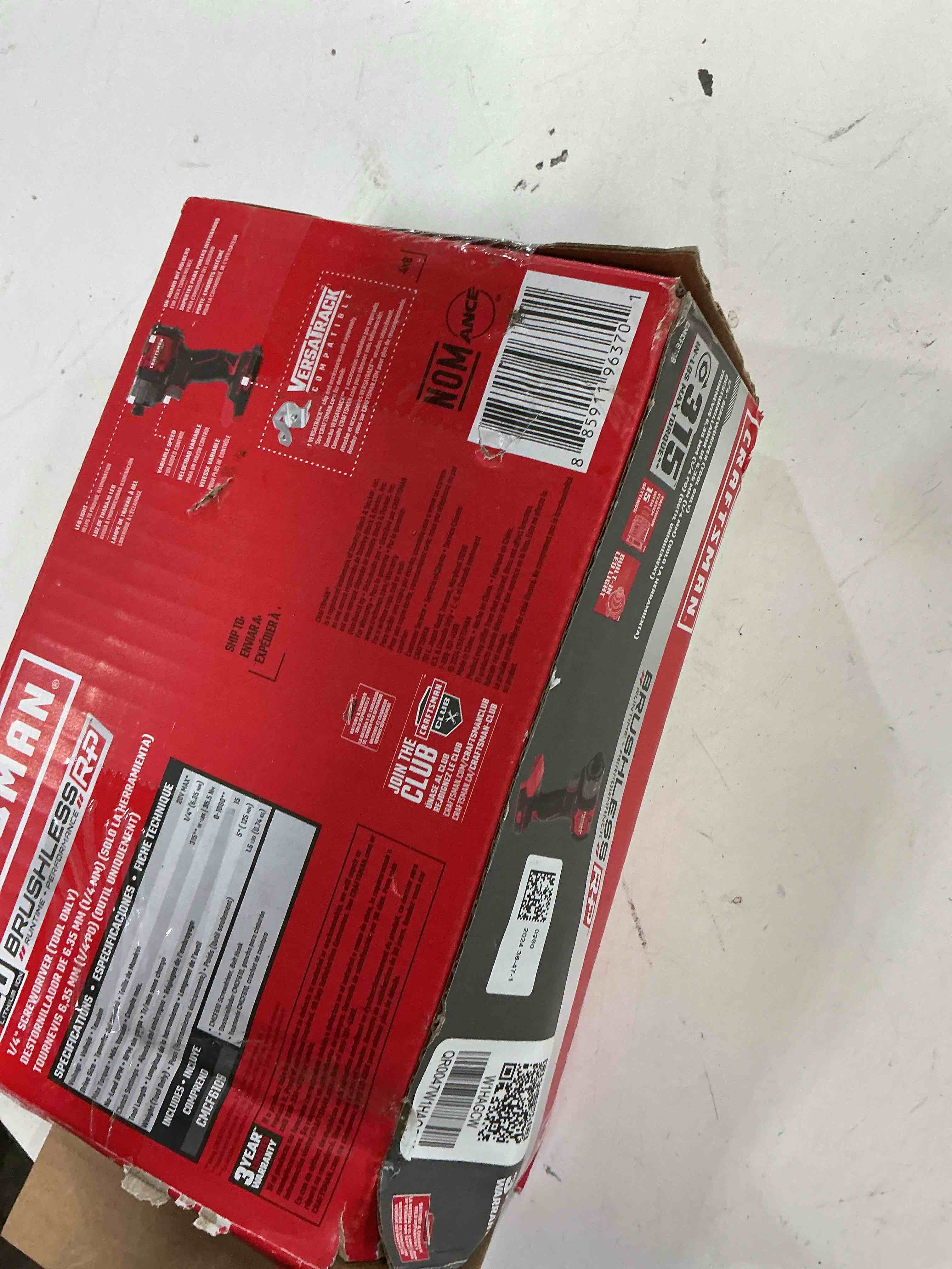 Condition photo showing As Is for craftsman v20 cordless screwdriver, bare tool only (cmcf610b)