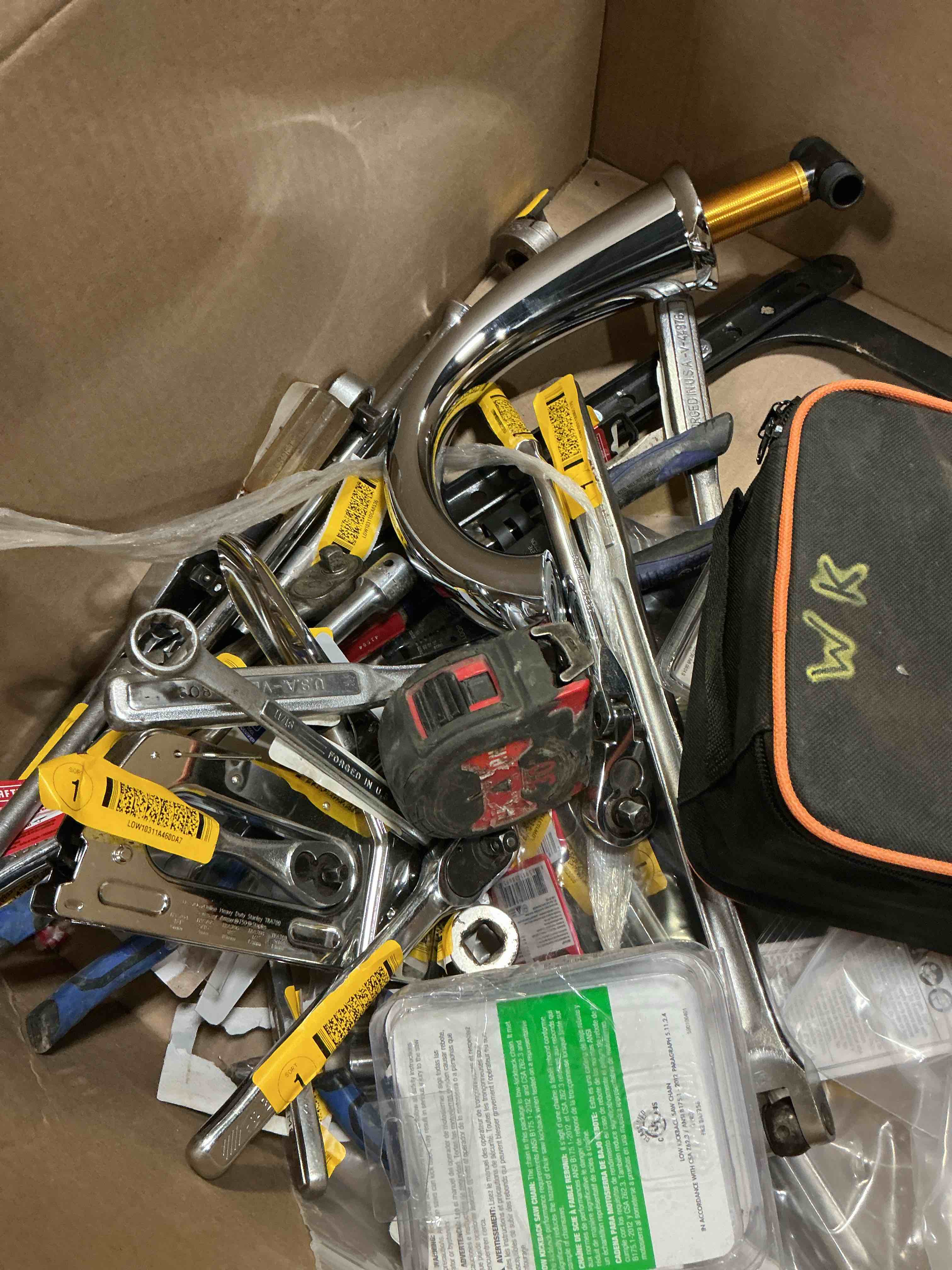 Condition photo showing As Is for assorted home improvement lot (small tools, screw, home accessories, etc.)
