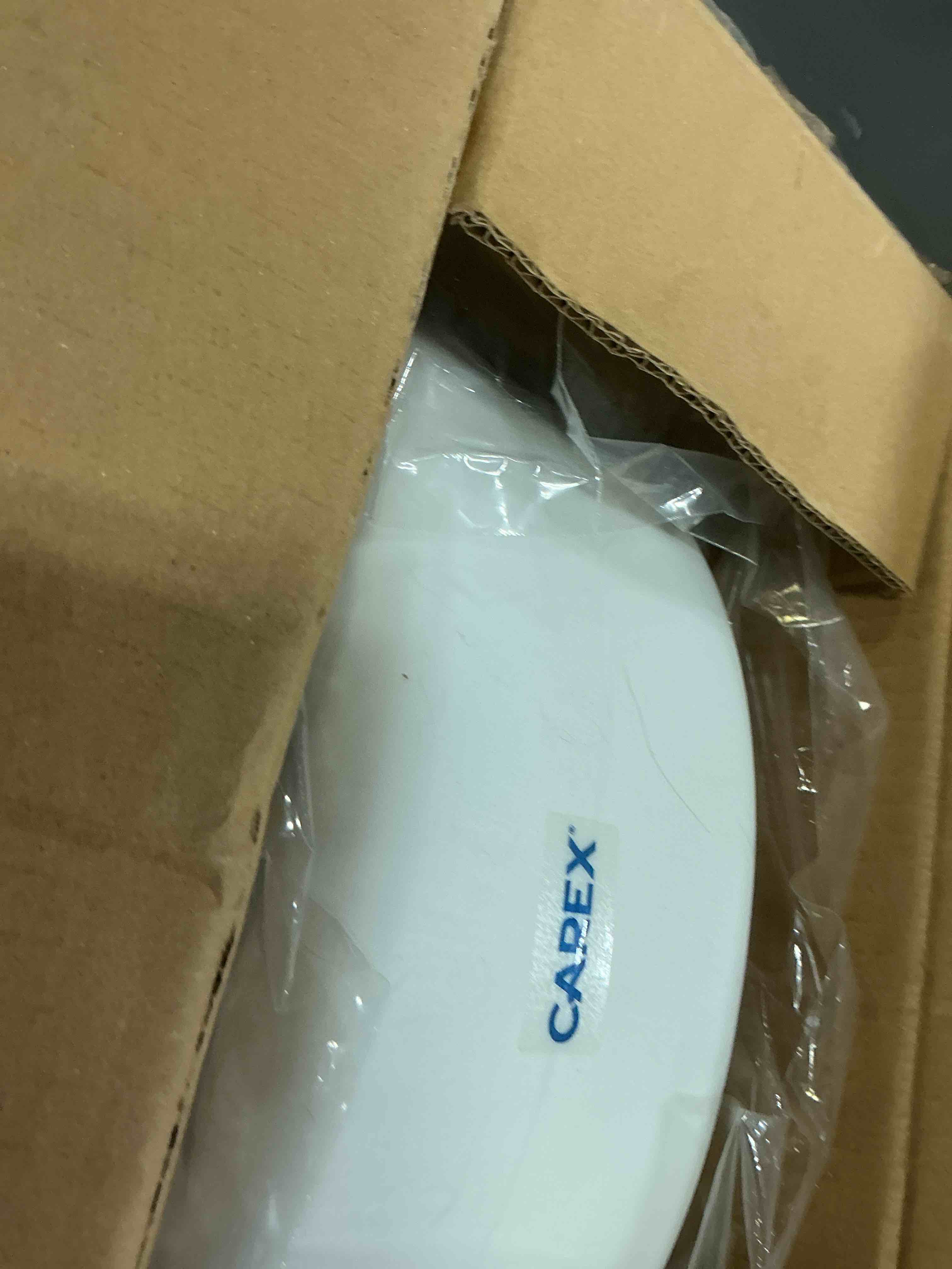 Condition photo showing As Is for carex toilet seat riser, adds 5 inches of height, elevated and raised toilet seat with 300 lbs capacity, standard riser for elderly and handicap, universal, slip-resistant, white 5 inch (pack of 1) toilet seat riser
