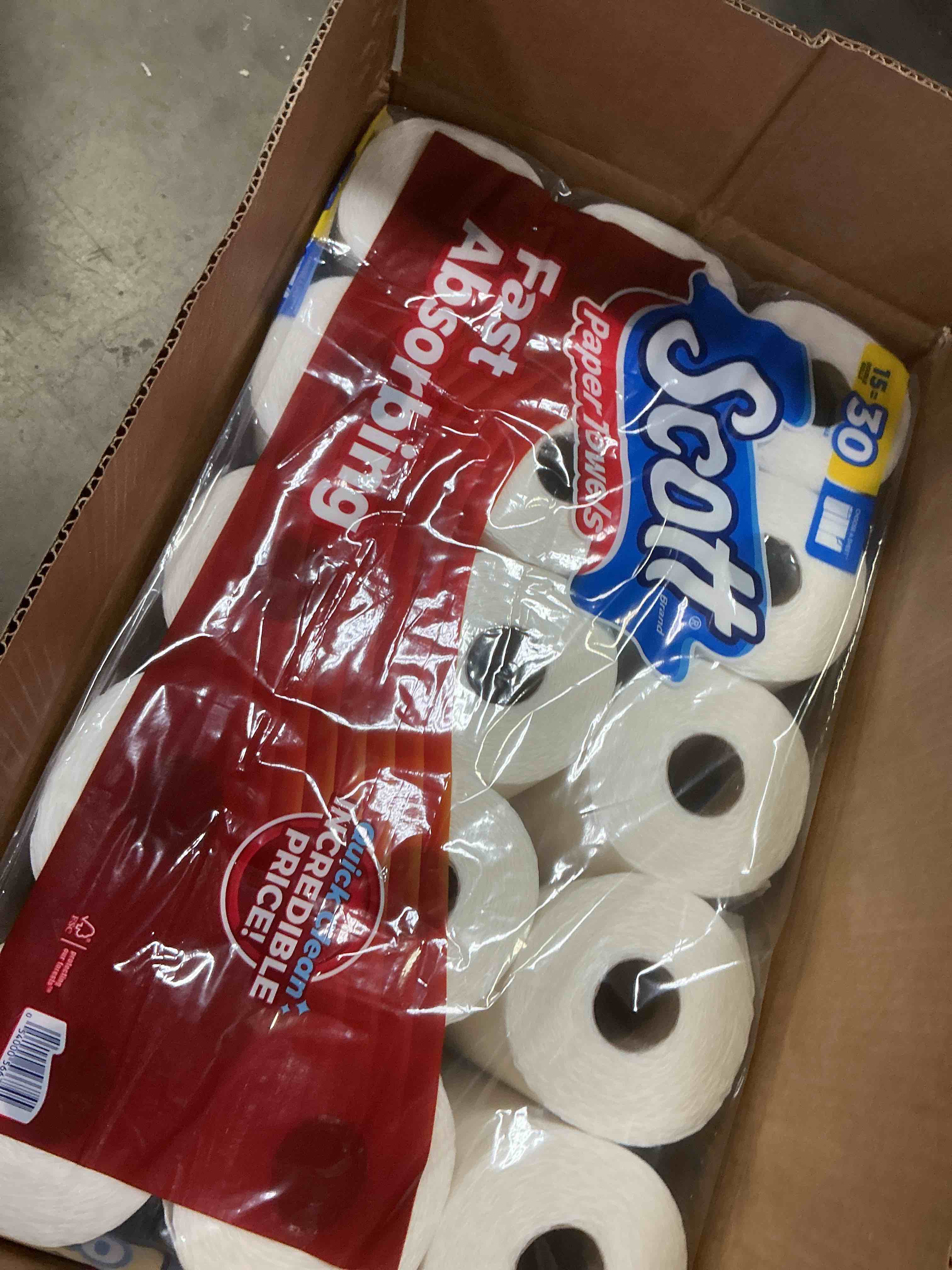 Condition photo showing New/Like New for scott paper towels, choose-a-sheet, 30 double rolls = 60 regular rolls (108 sheets per roll) double 30 rolls (108 sheets each)