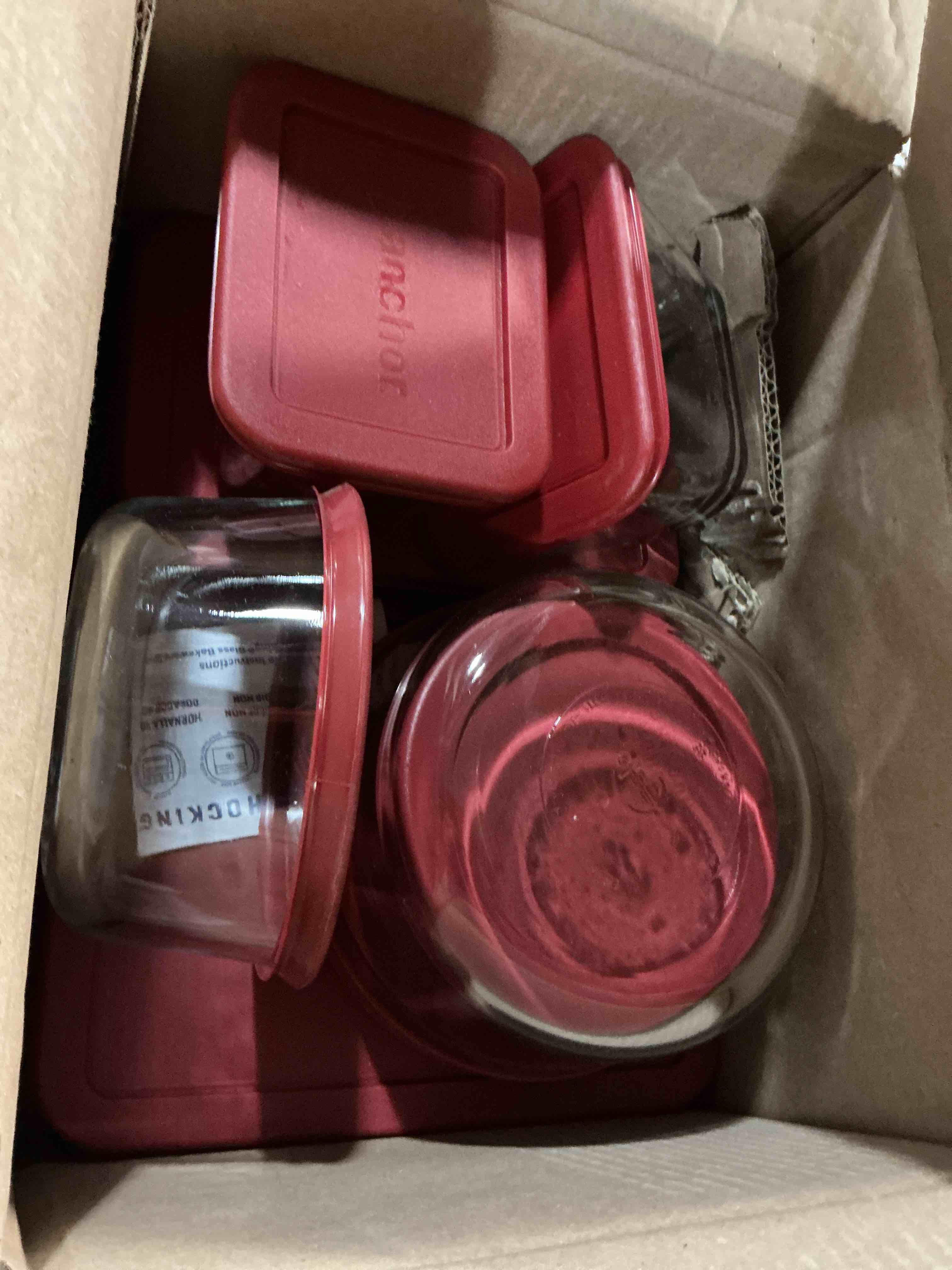 Condition photo showing Good Condition for anchor hocking classic glass food storage containers with lids, red, 16-piece set